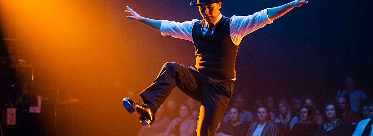 Tapdanser op een podium met toekijkend publiek