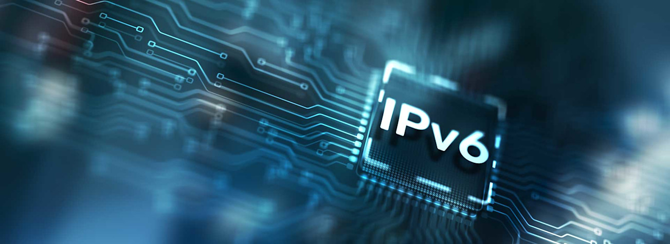 IPv6 concept visualized as an IPv6 'chip' on a computer's motherboard