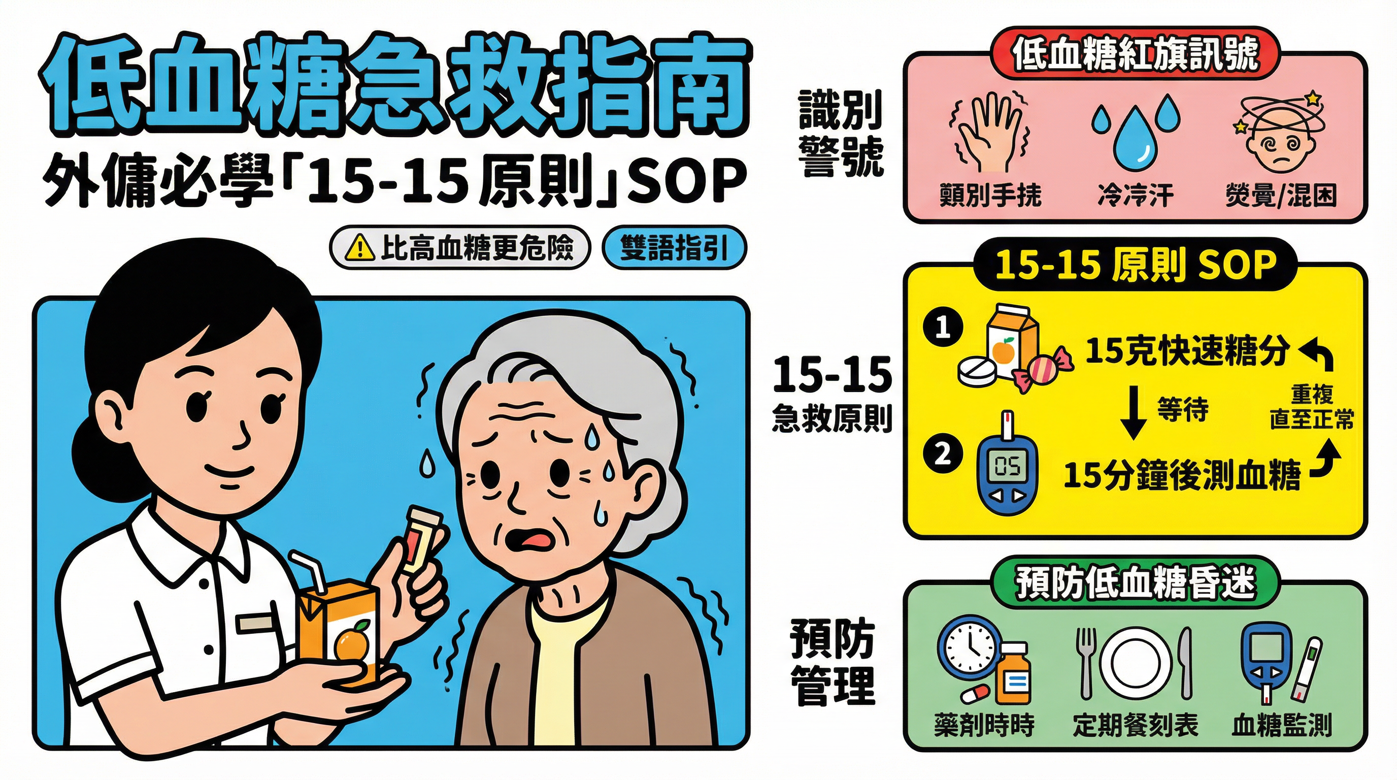 低血糖比高血糖更危險?外傭必學「15-15 原則」急救 SOP 與預防指南