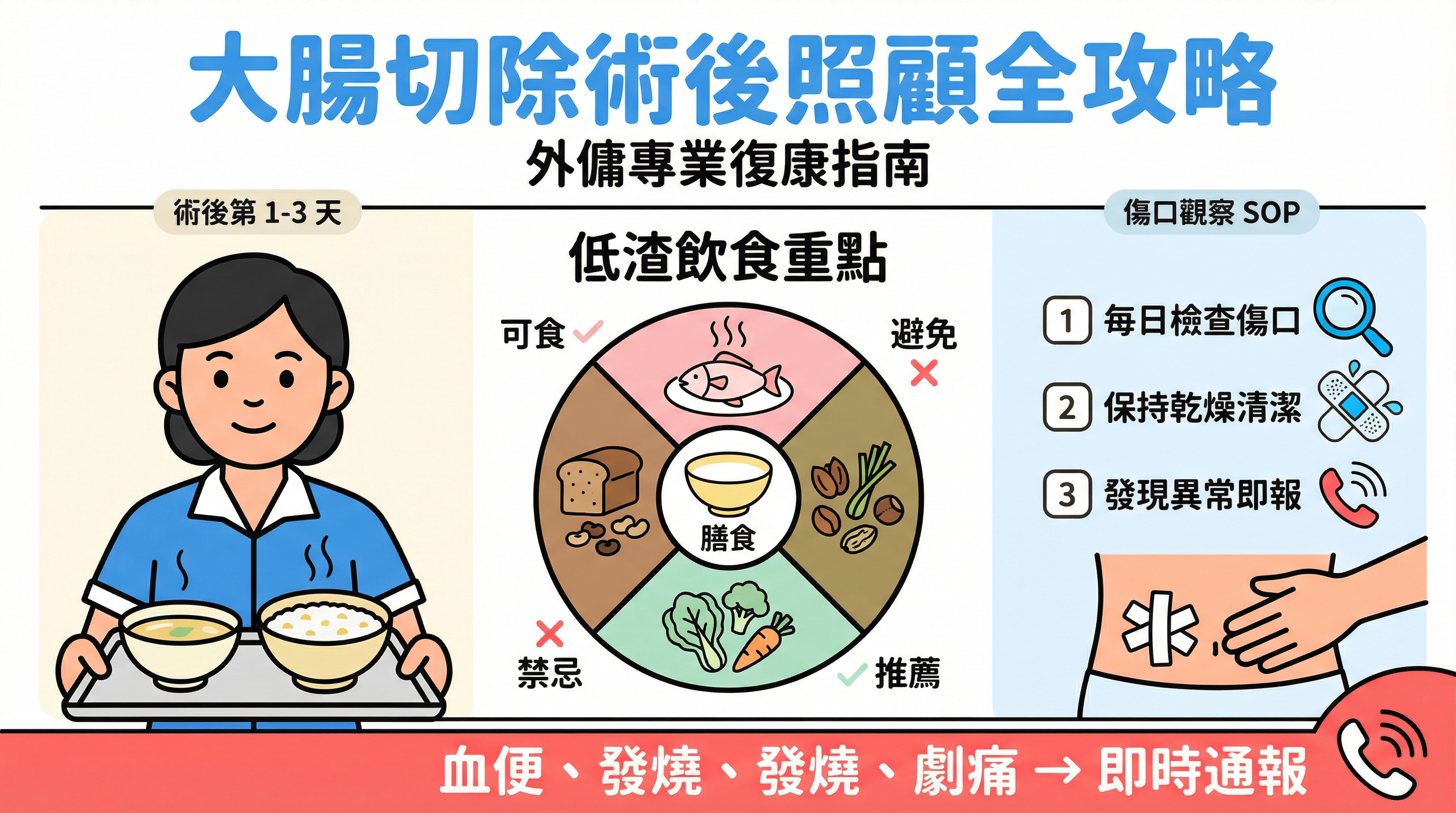 大腸切除術後照顧全攻略：外傭必學低渣飲食餐單與 3 大傷口護理要點