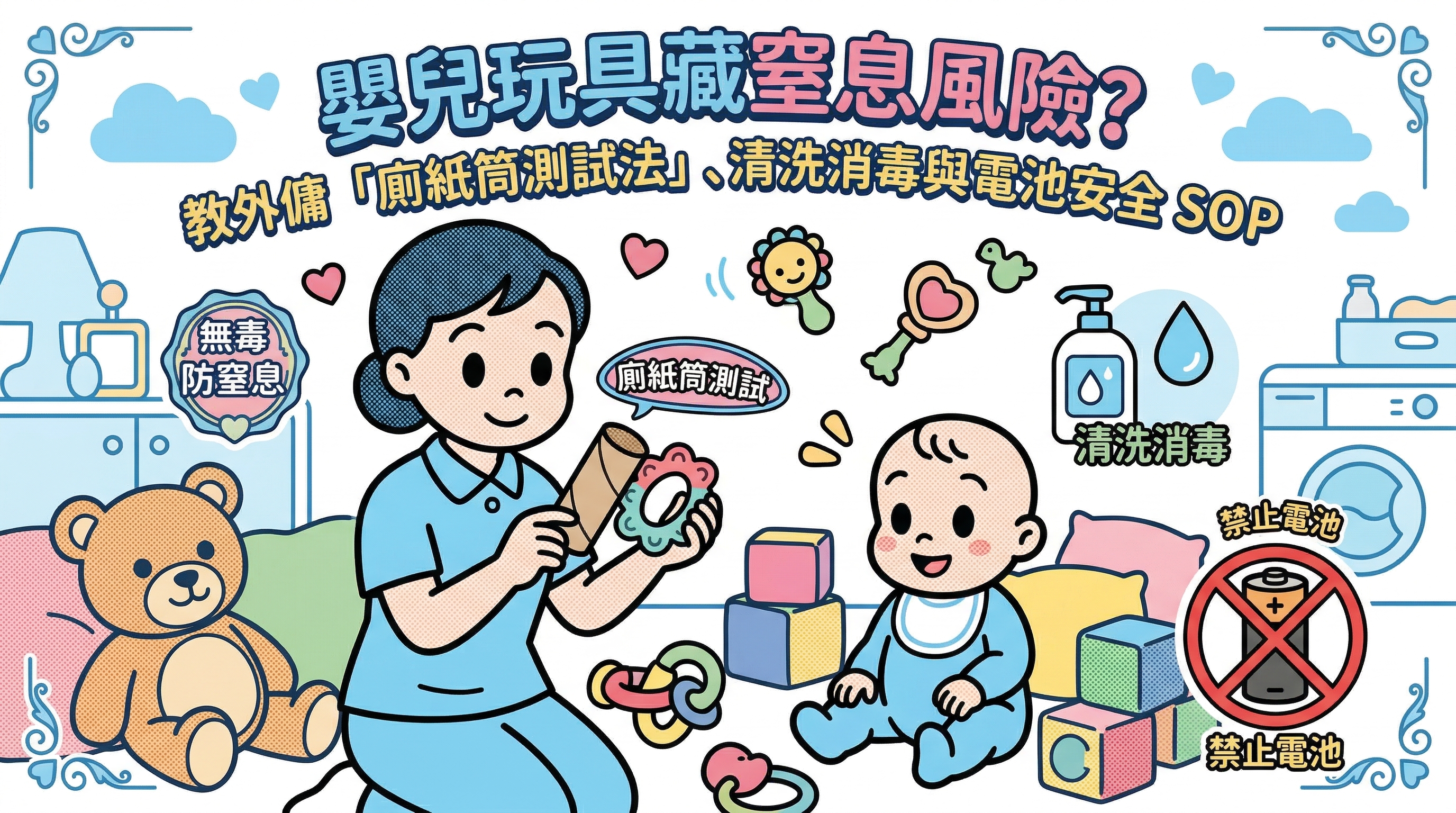 嬰兒玩具藏窒息風險？教外傭「廁紙筒測試法」、清洗消毒與電池安全 SOP