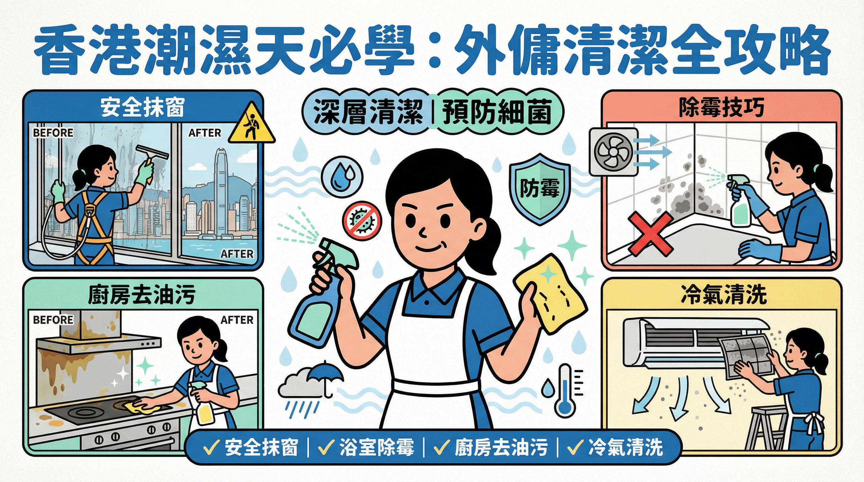 香港潮濕天必學：外傭清潔攻略，抹窗、除霉與冷氣清洗