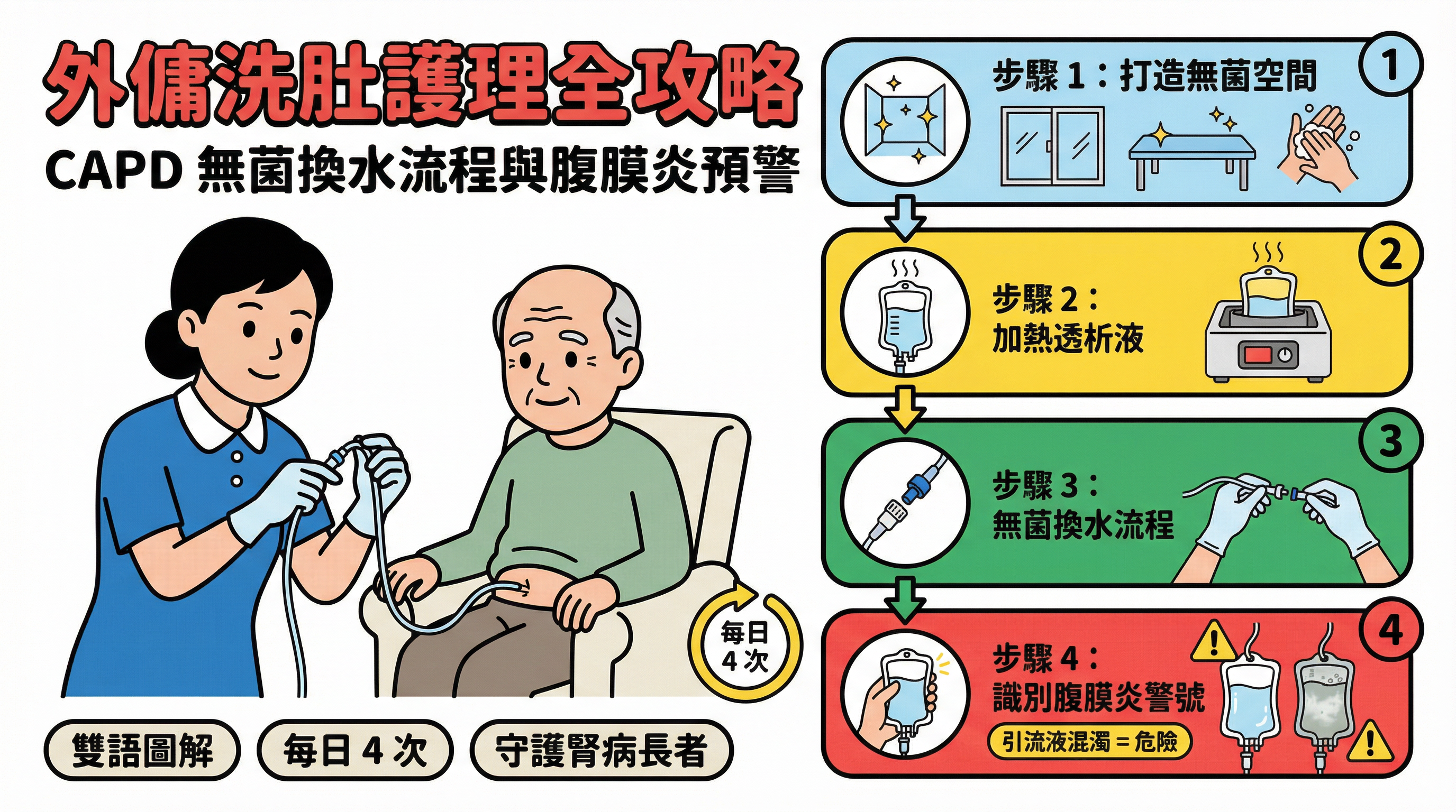 外傭助長者洗肚全攻略：4 步驟掌握 CAPD 無菌換水流程與腹膜炎預警