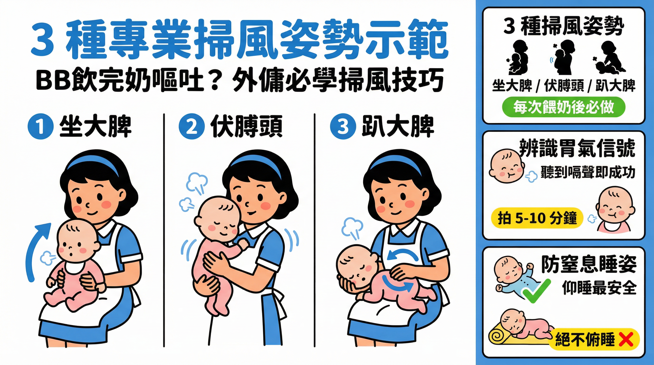BB飲完奶嘔吐？外傭必學掃風技巧：防胃氣脹與預防窒息
