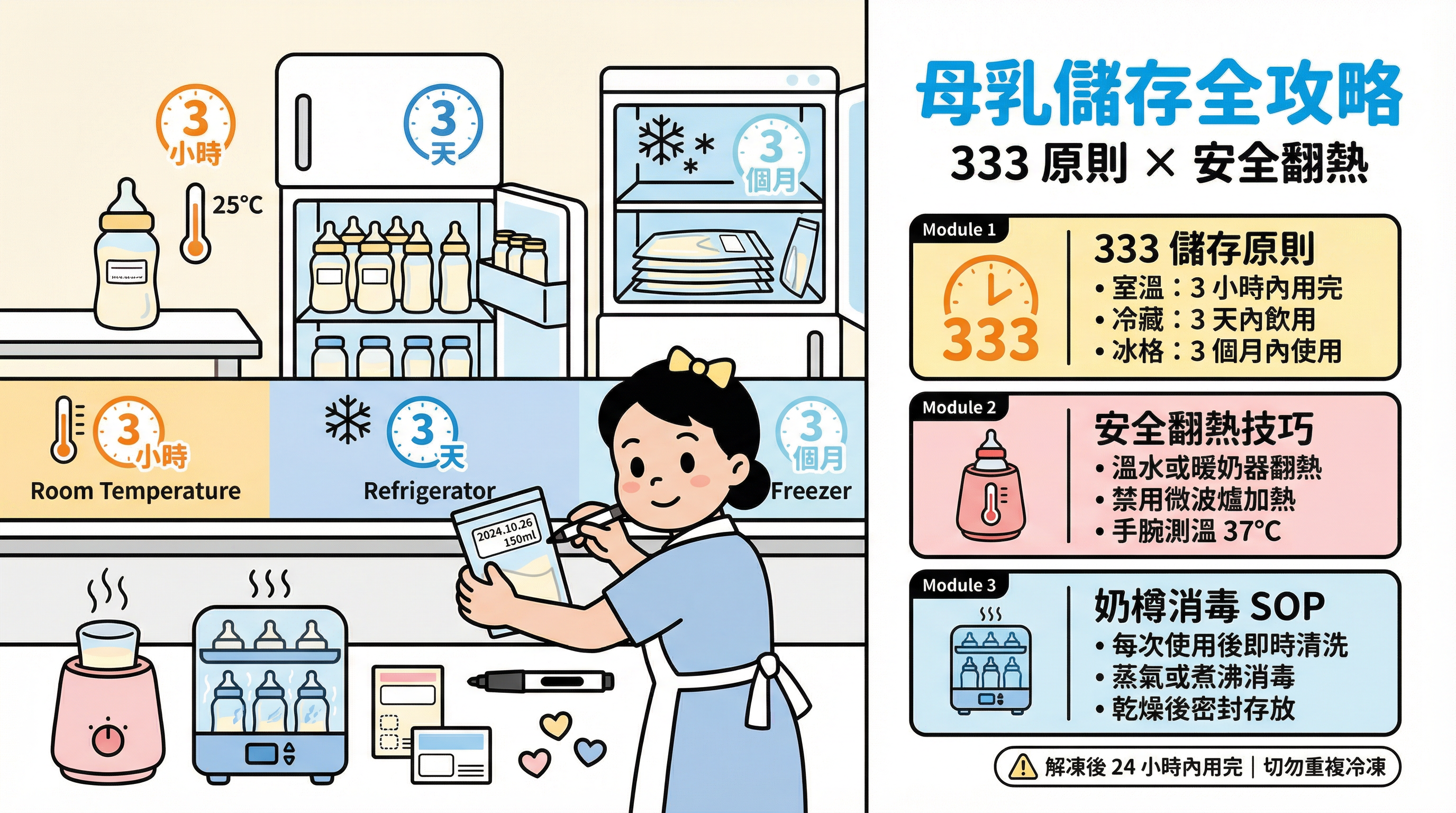 母乳儲存與翻熱全攻略：教外傭「333原則」、安全溫奶與奶樽消毒 SOP