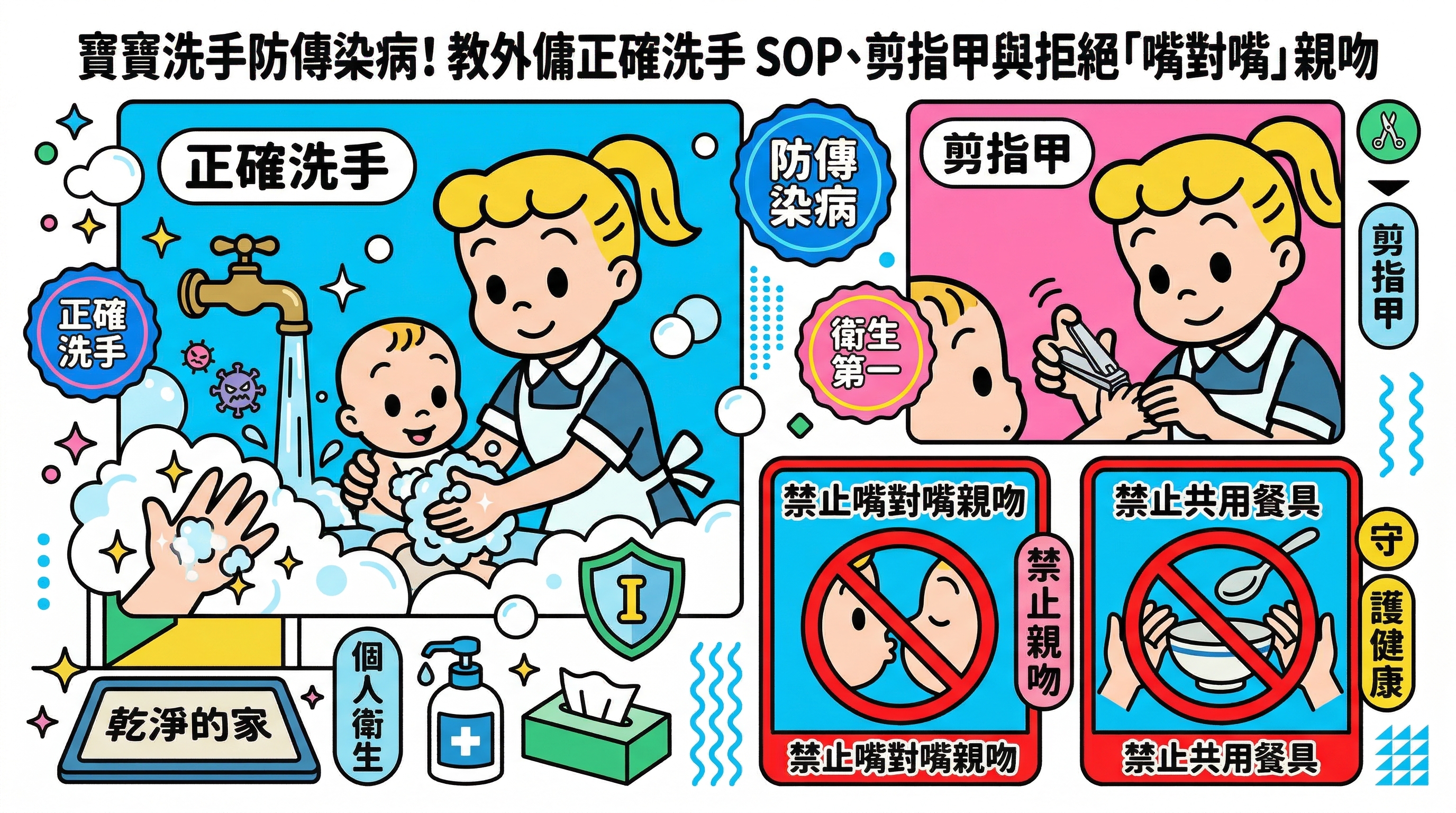 寶寶洗手防傳染病！教外傭正確洗手 SOP、剪指甲與拒絕「嘴對嘴」親吻
