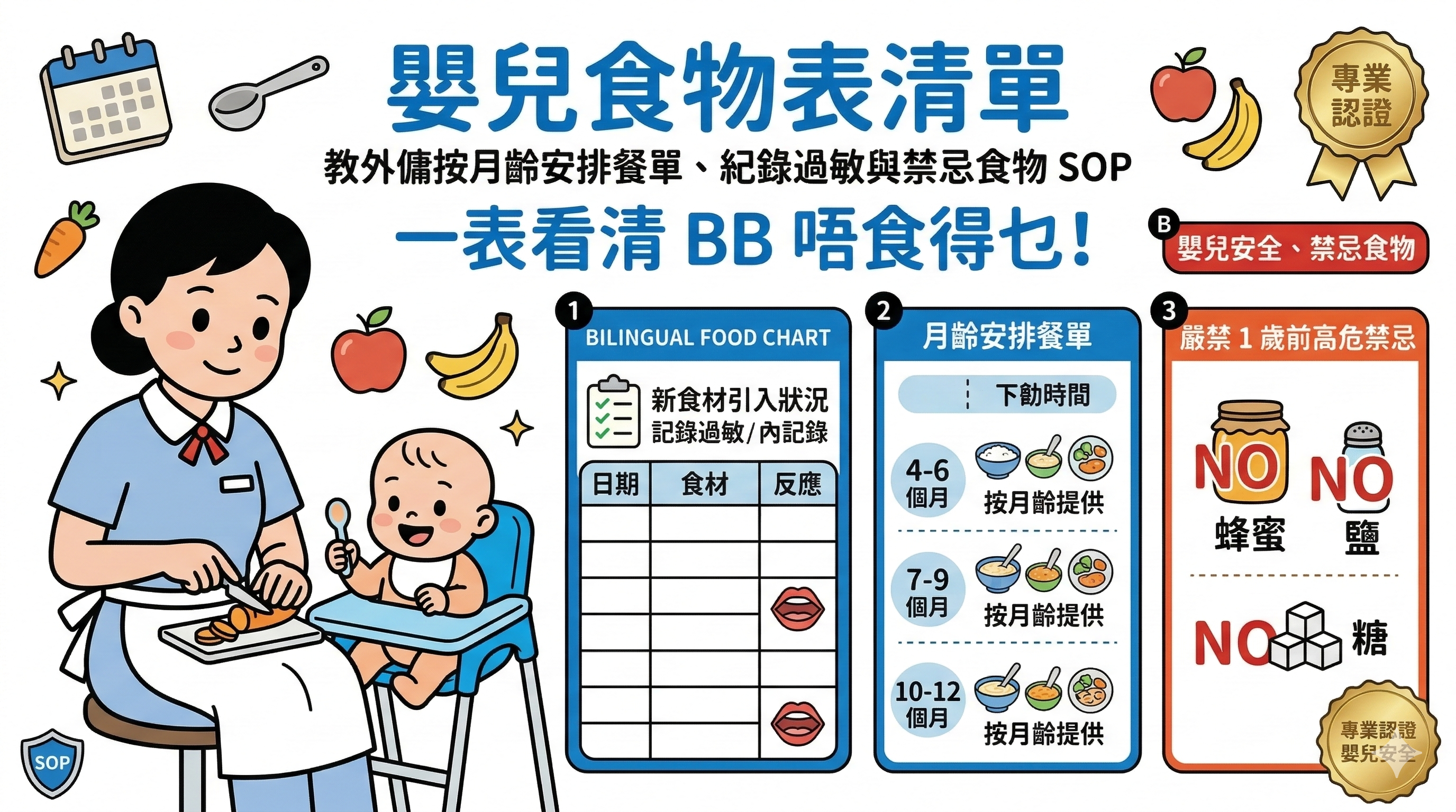 嬰兒食物表清單：教外傭按月齡安排餐單、紀錄過敏與禁忌食物 SOP