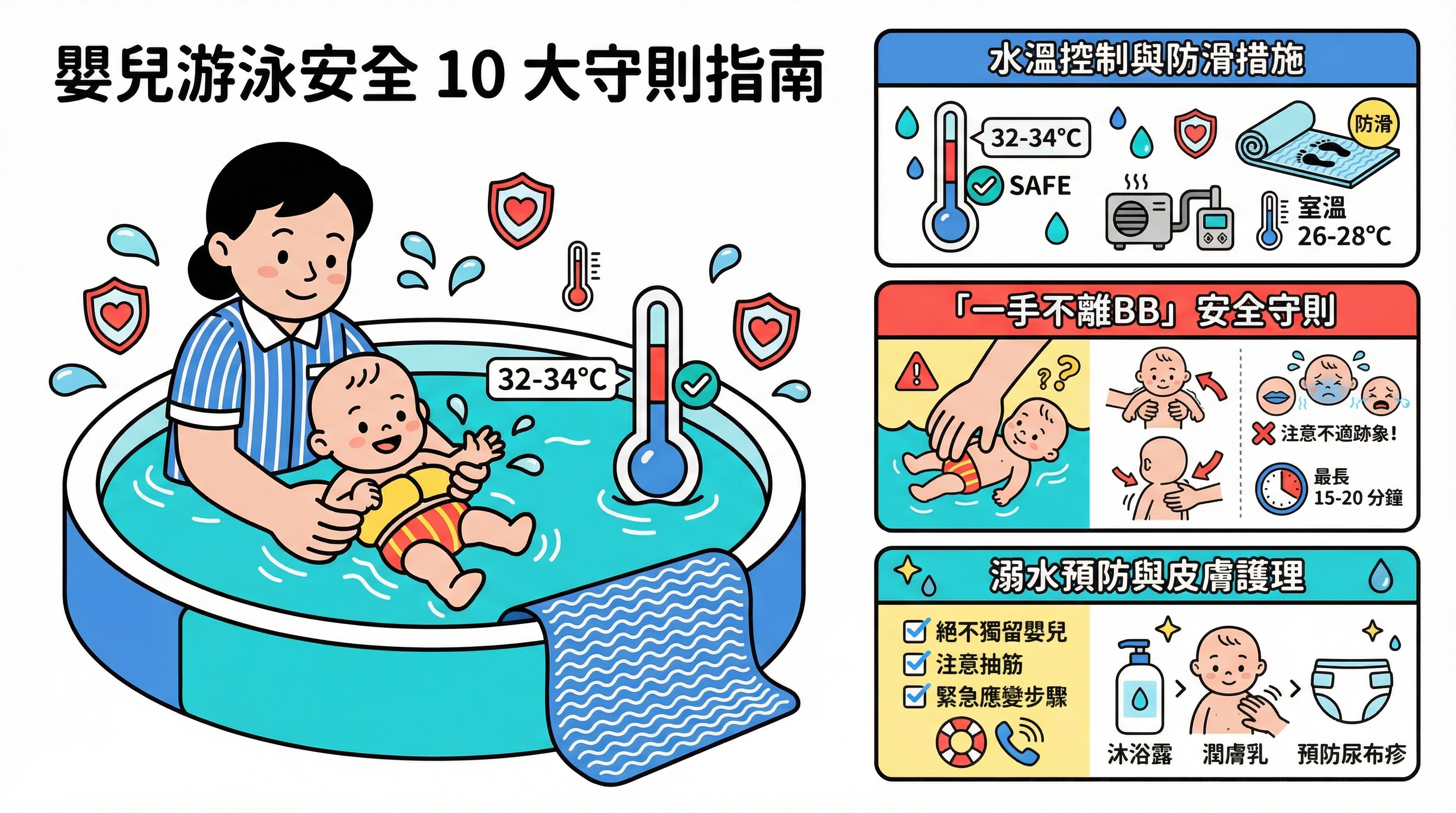 嬰兒游泳安全 10 大守則：教外傭水溫控制、防滑與溺水預防 SOP
