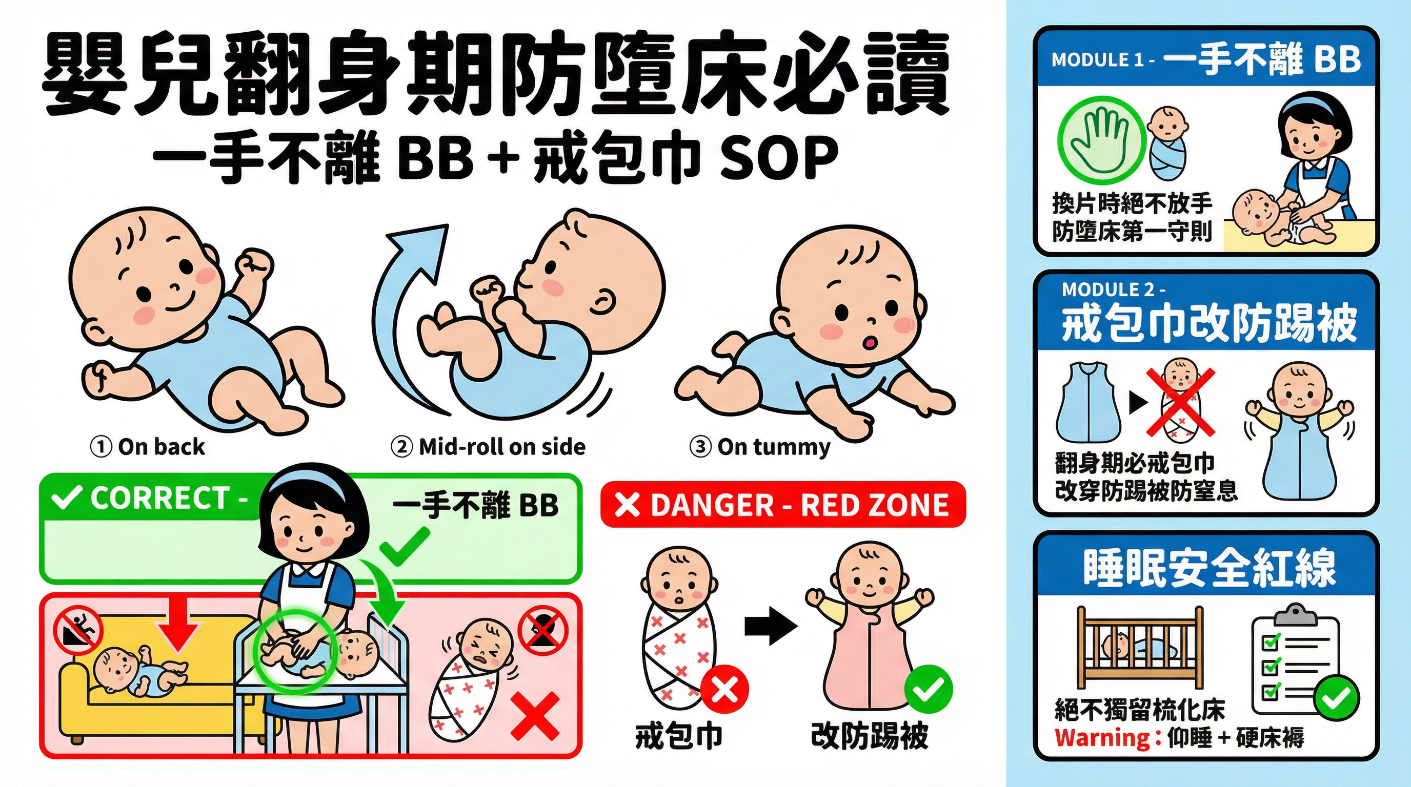 嬰兒翻身期防墮床必讀：教外傭一手不離 BB、戒包巾與睡眠安全 SOP