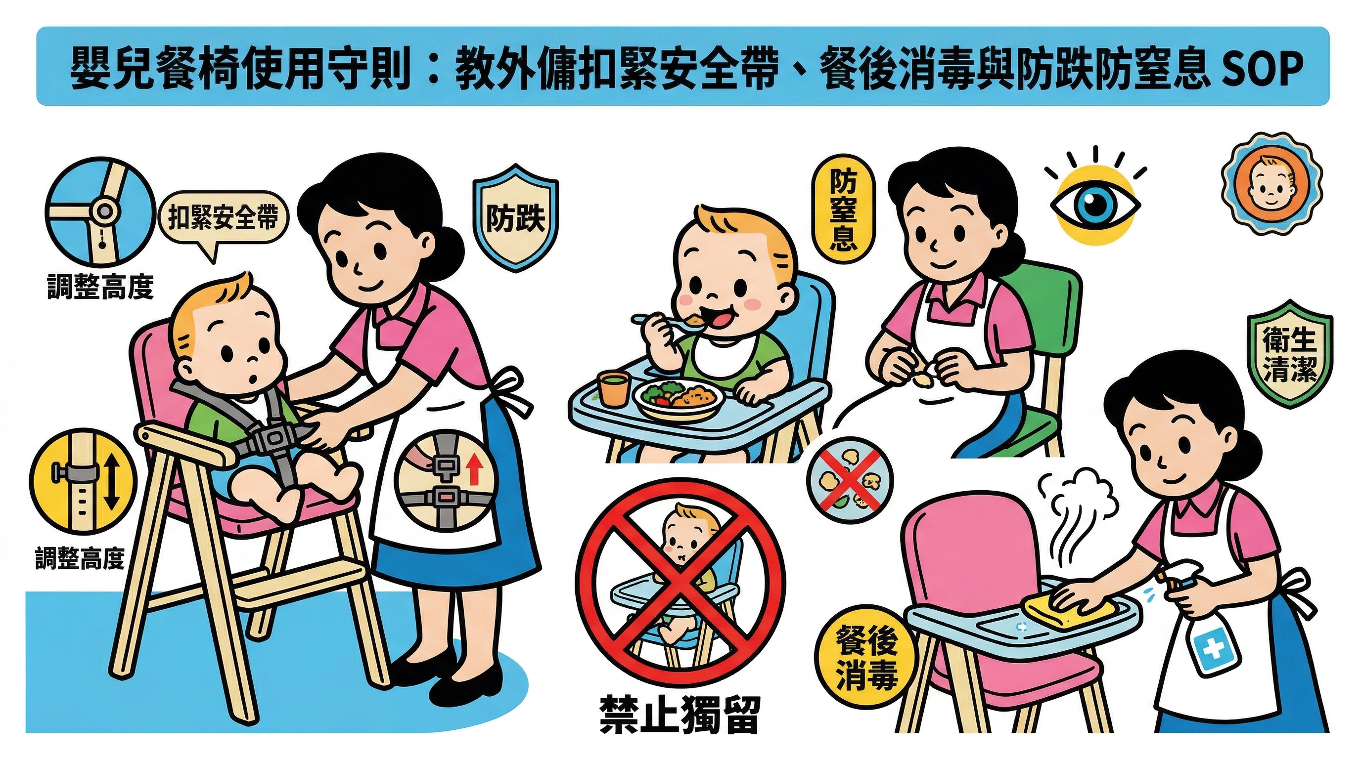 嬰兒餐椅使用守則：教外傭扣緊安全帶、餐後消毒與防跌防窒息 SOP