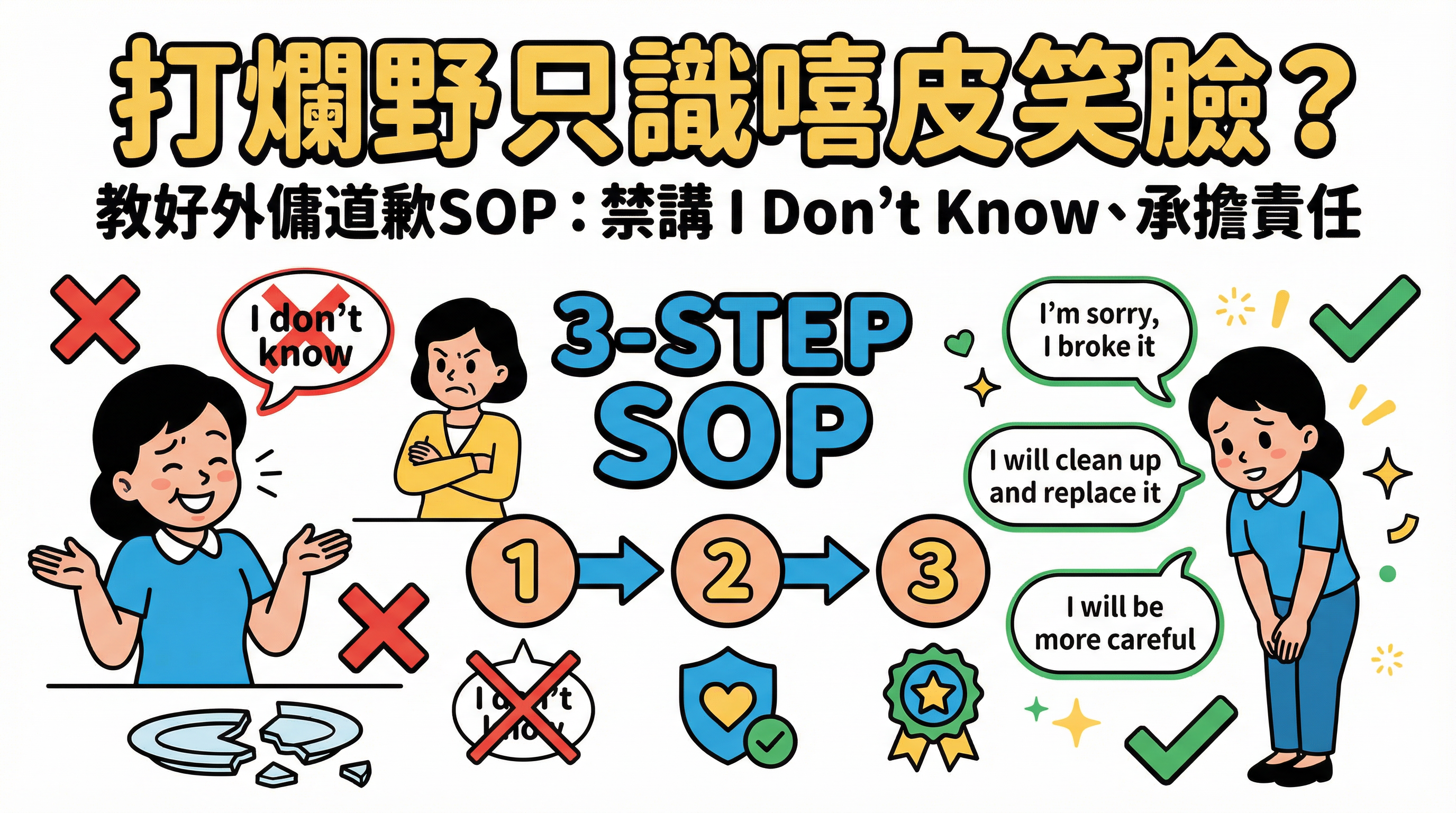 打爛野只識嘻皮笑臉？教好外傭道歉SOP：禁講 I Don't Know、承擔責任