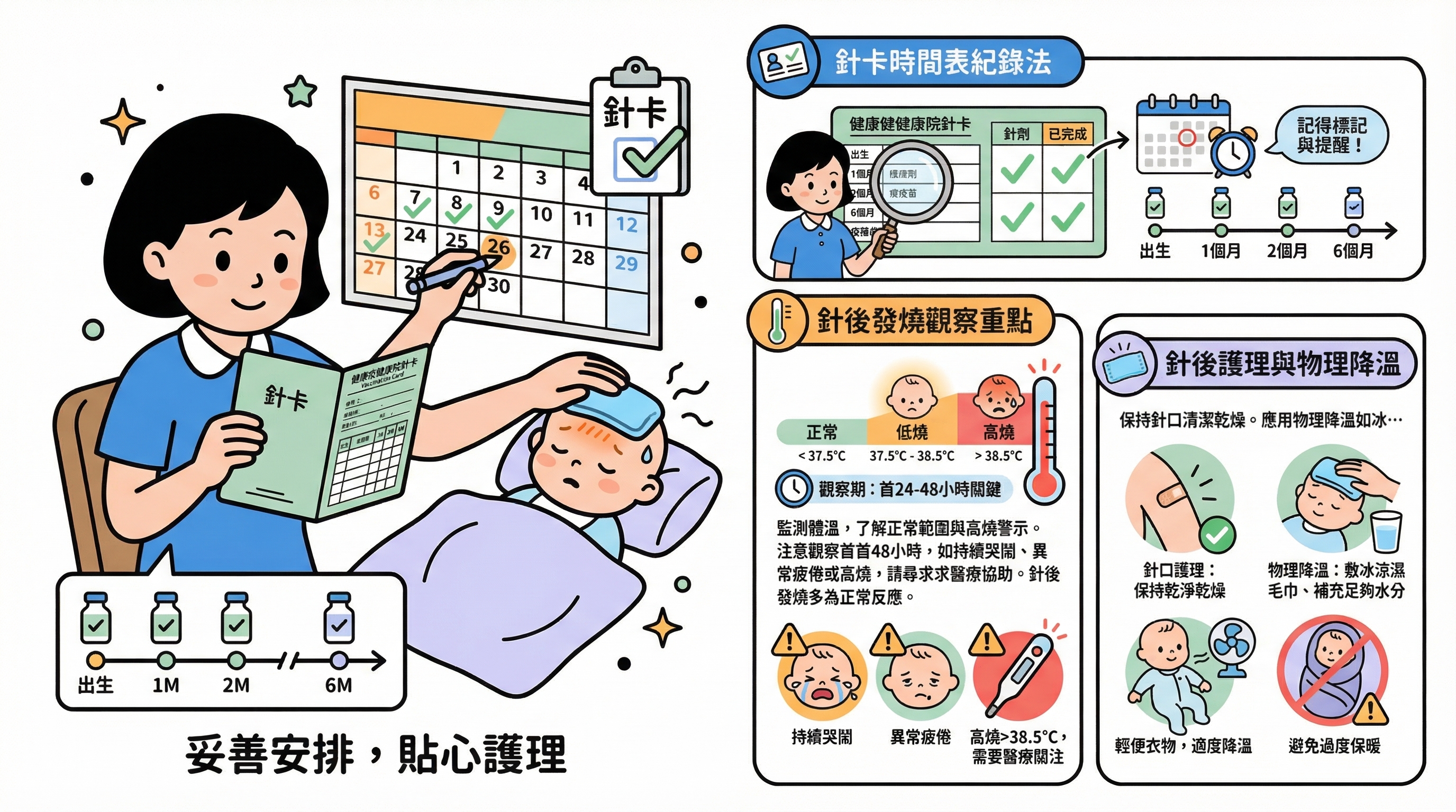 嬰兒疫苗接種手冊：教外傭紀錄針卡時間表、觀察發燒與針後護理 SOP
