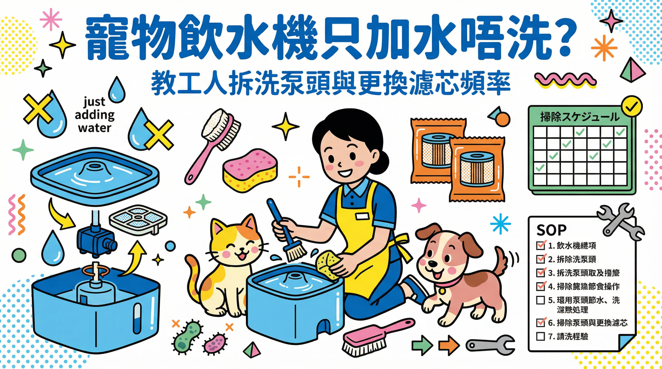 寵物飲水機只加水唔洗？教工人拆洗泵頭與更換濾芯頻率