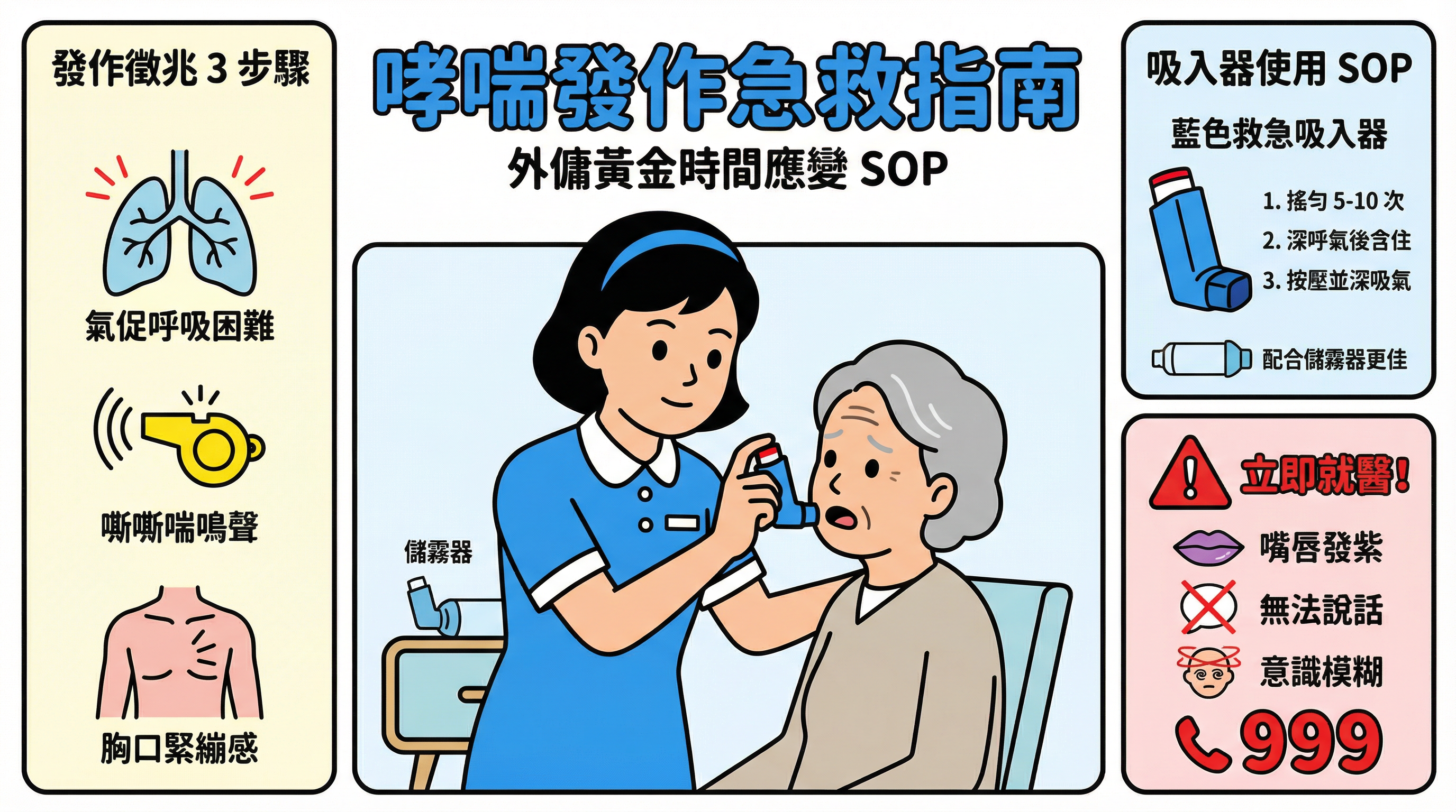 哮喘發作急救指南：外傭必學 3 步驟判斷缺氧與吸入器 (Inhaler) 正確用法