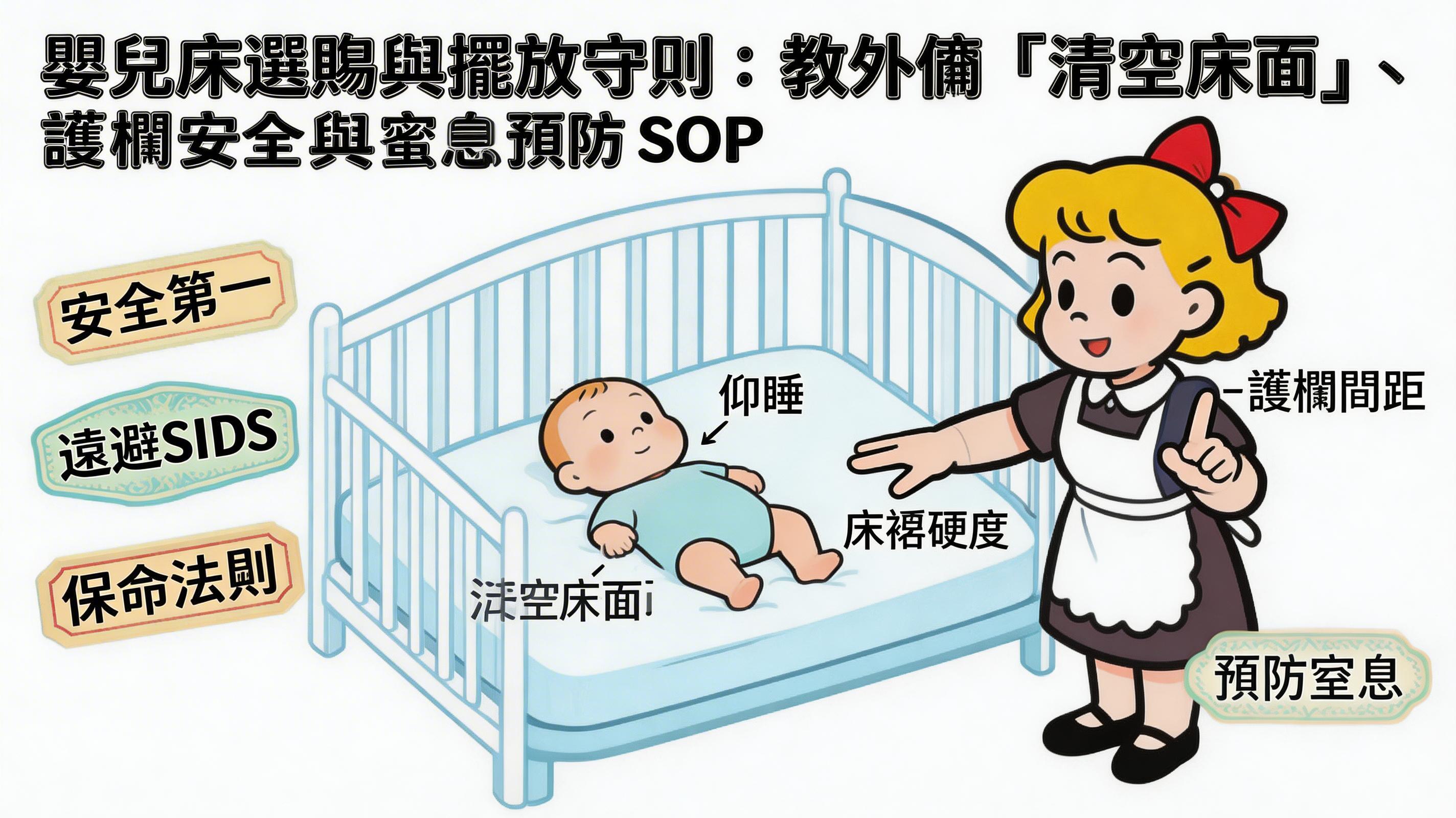嬰兒床選購與擺放守則：教外傭「清空床面」、護欄安全與窒息預防 SOP
