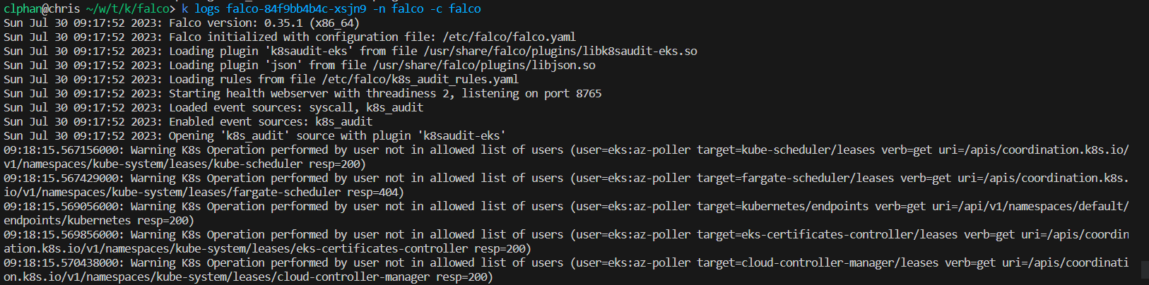 How to deploy Falco on Kubernetes (EKS) result