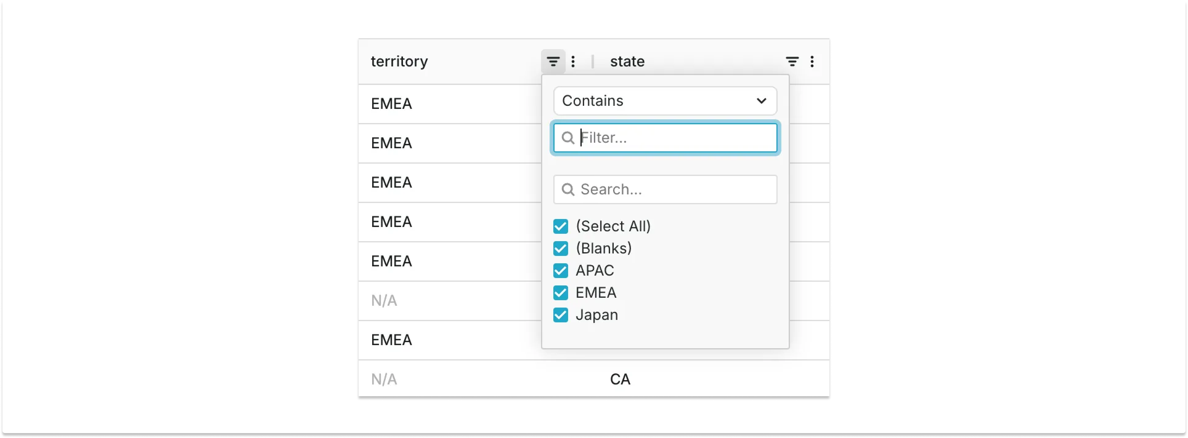 Interactive Table - Filtering