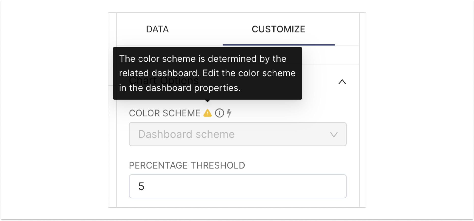 Color scheme tooltip indicating palette has been applied from the dashboard context