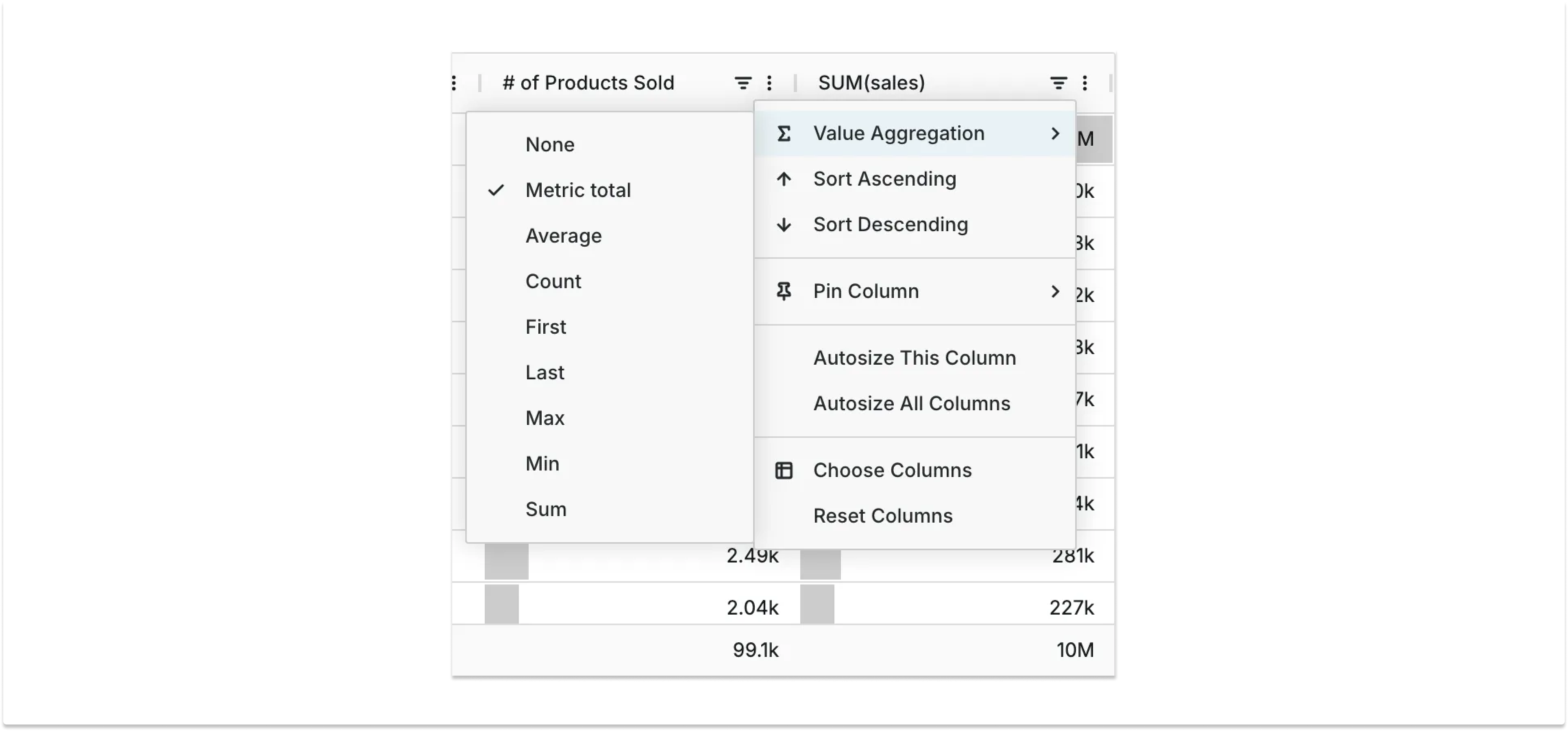 Interactive Table - Aggregating