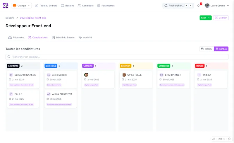 Réception et gestion des candidatures en alternance