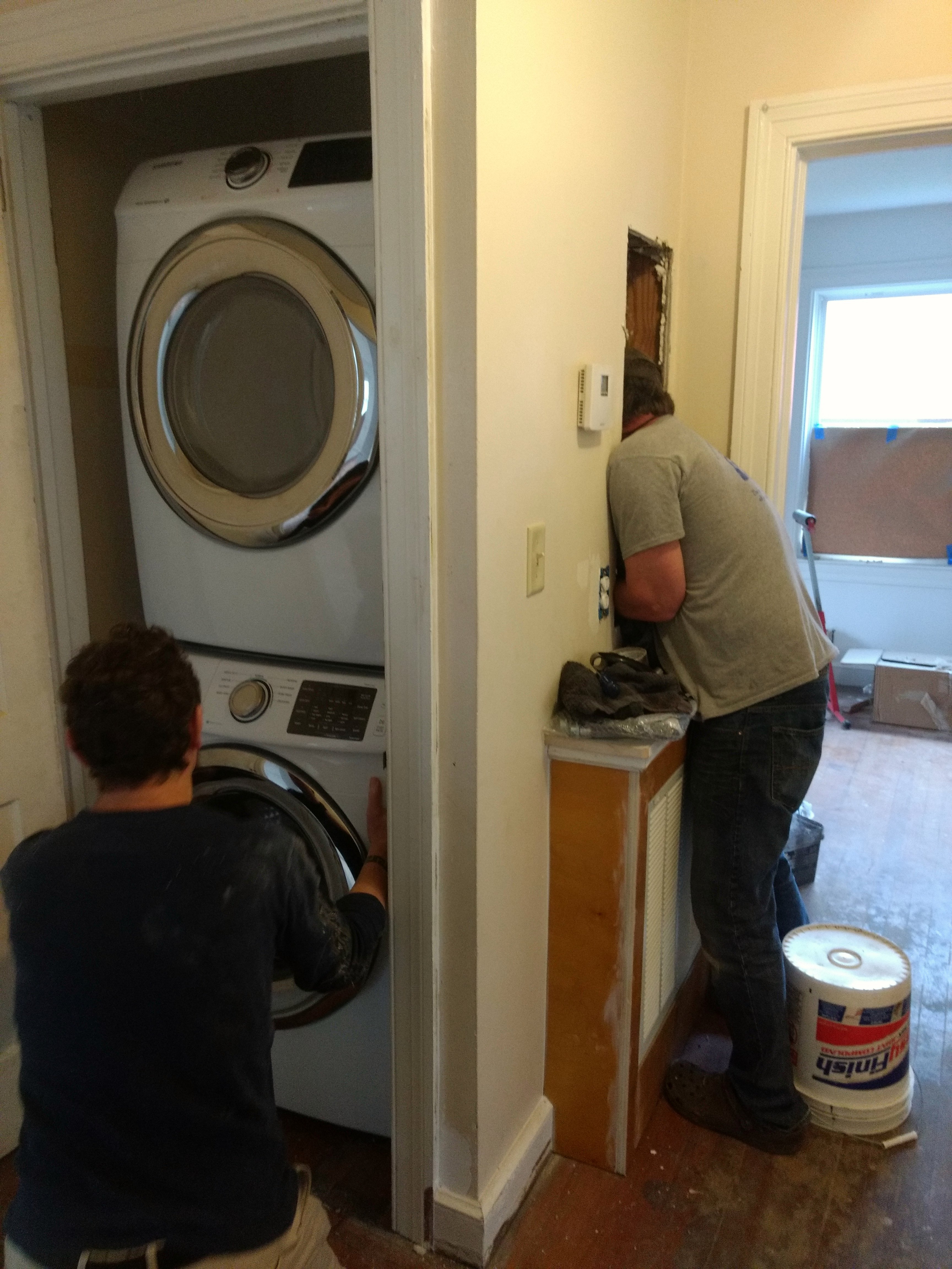 Hallway and laundry closet mid-job
