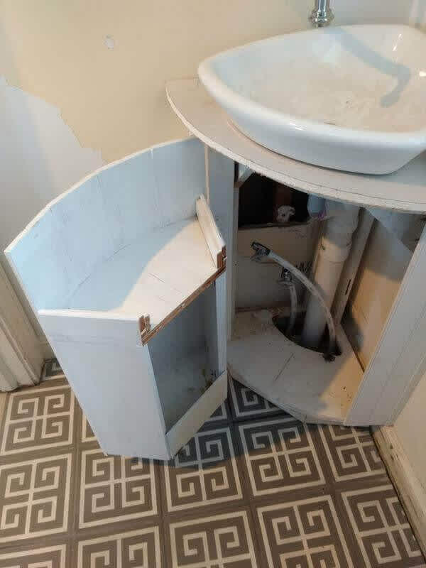 An example of the new bathroom corner sink cabinet opening 