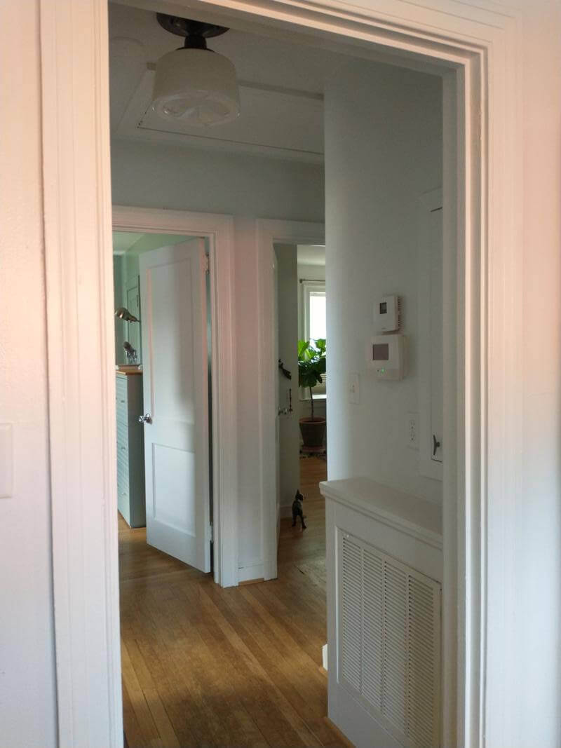 A view of the living area from the hallway