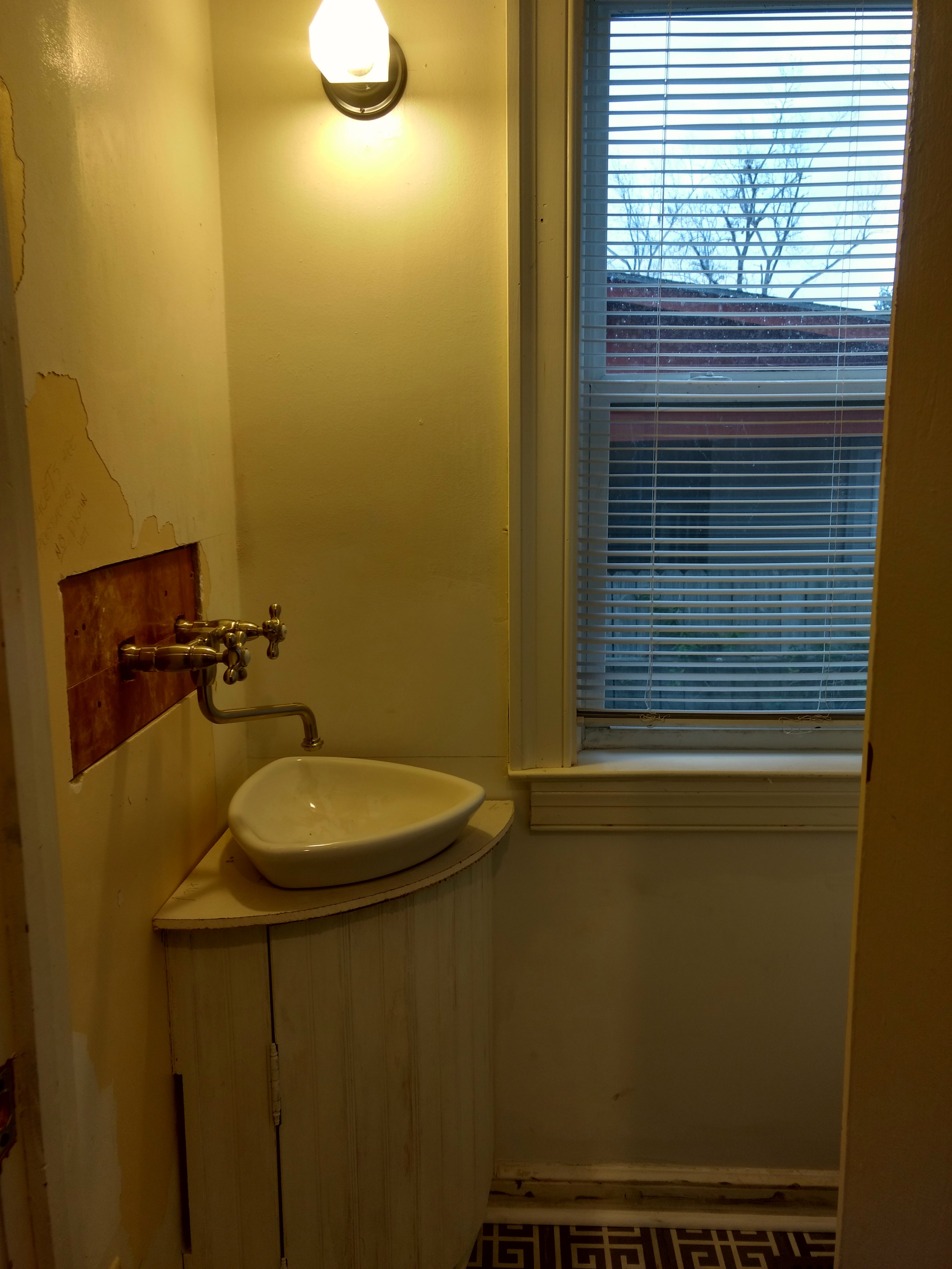 Half bath mid-job, no tile