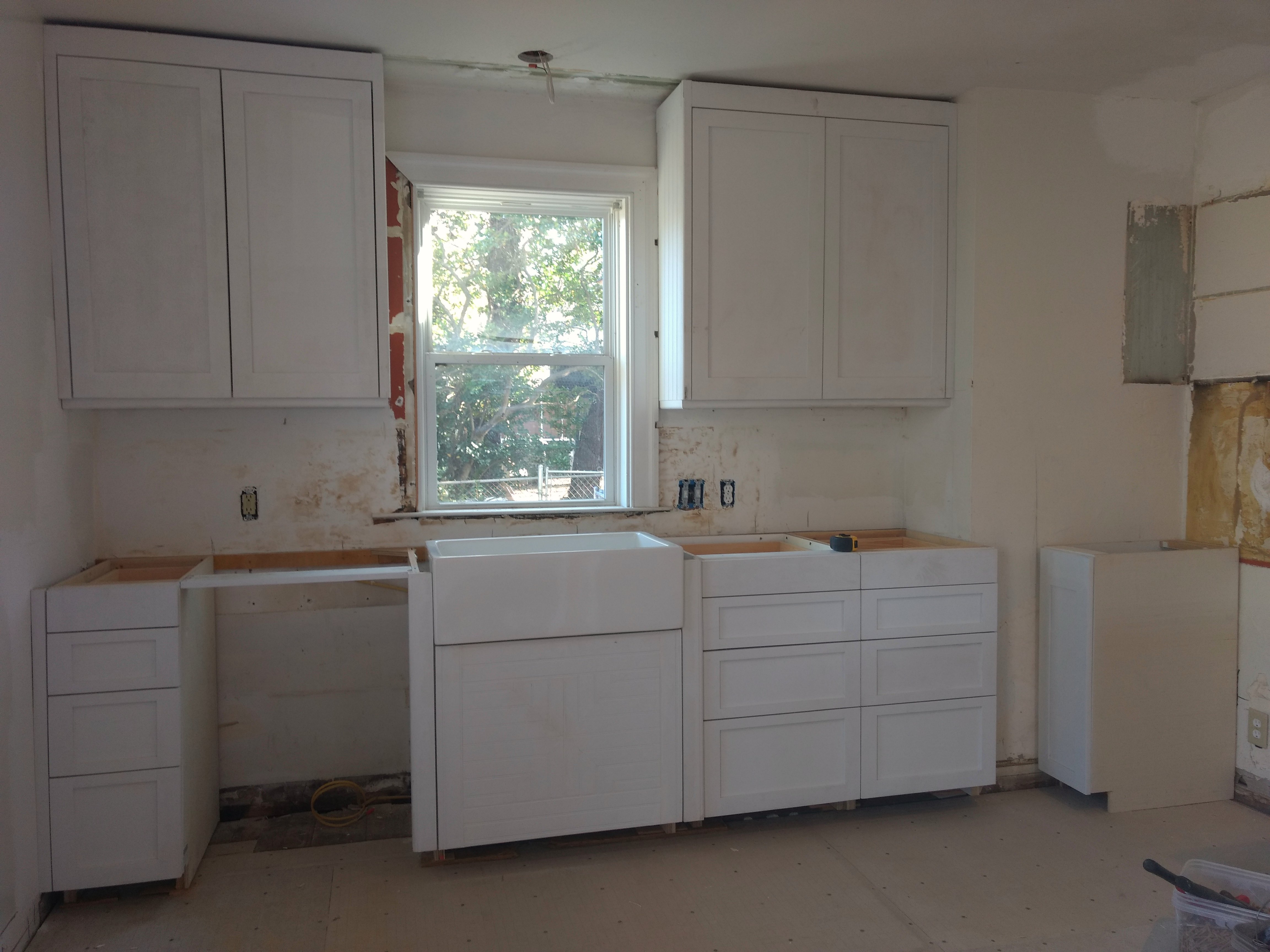 Kitchen cabinets mid-job