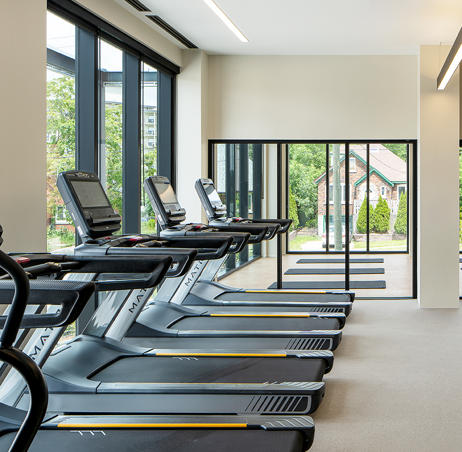 The Carrick private gym, complete with cardio equipment and yoga studio for relaxation.
