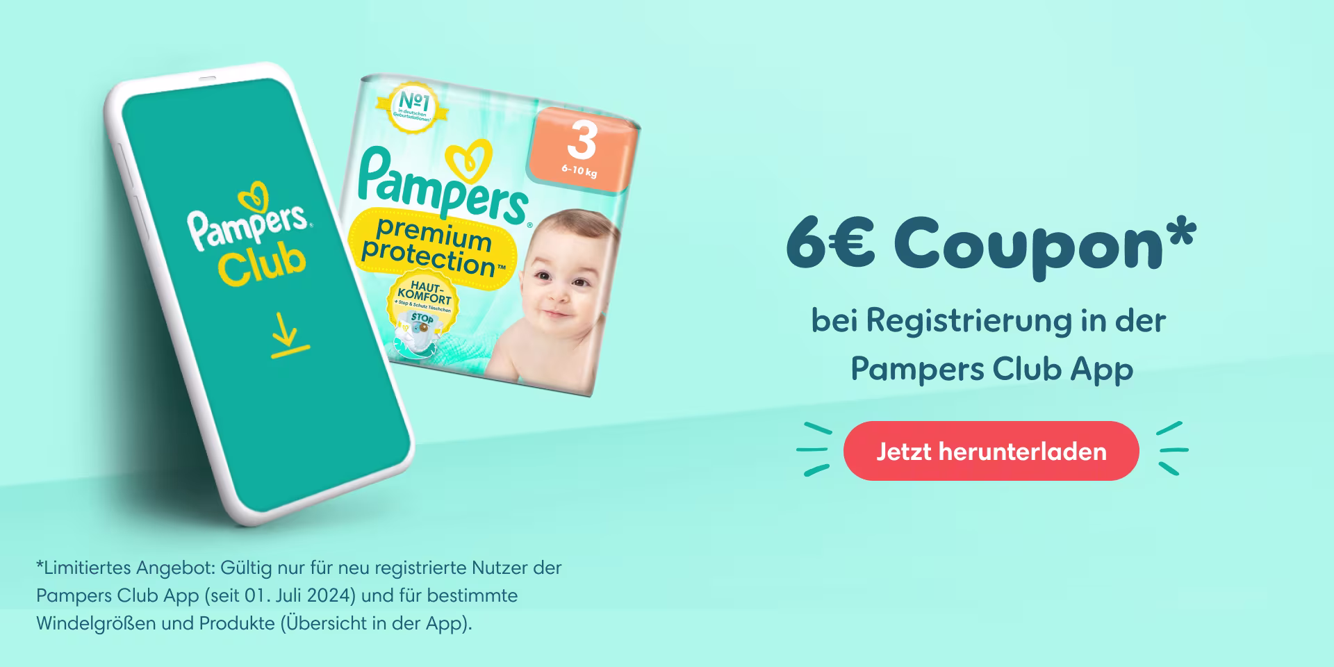 4€ Rabatt auf Pampers Premium Protection Größe 1-2 4€ Rabatt auf Pampers Premium Protection Größe 1-2 bei Registrierung in der Pampers Club App