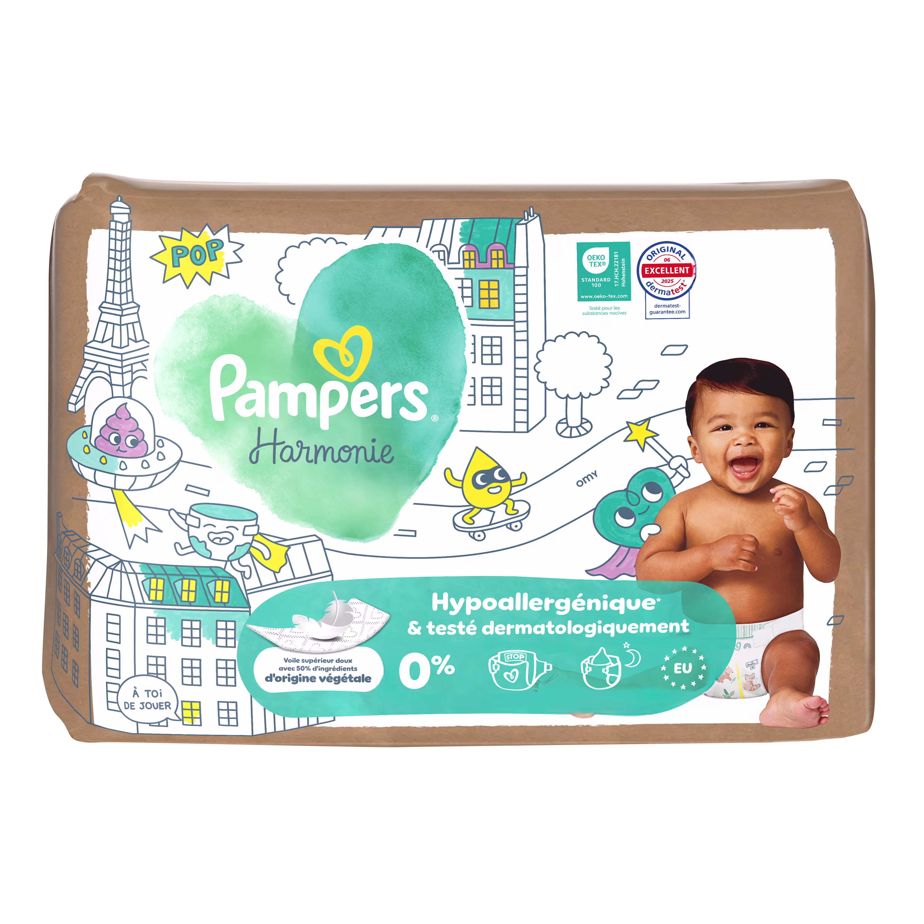 Paquet de couches Pampers Harmonie hypoallergéniques certifiées Oeko-Tex et Dermatest