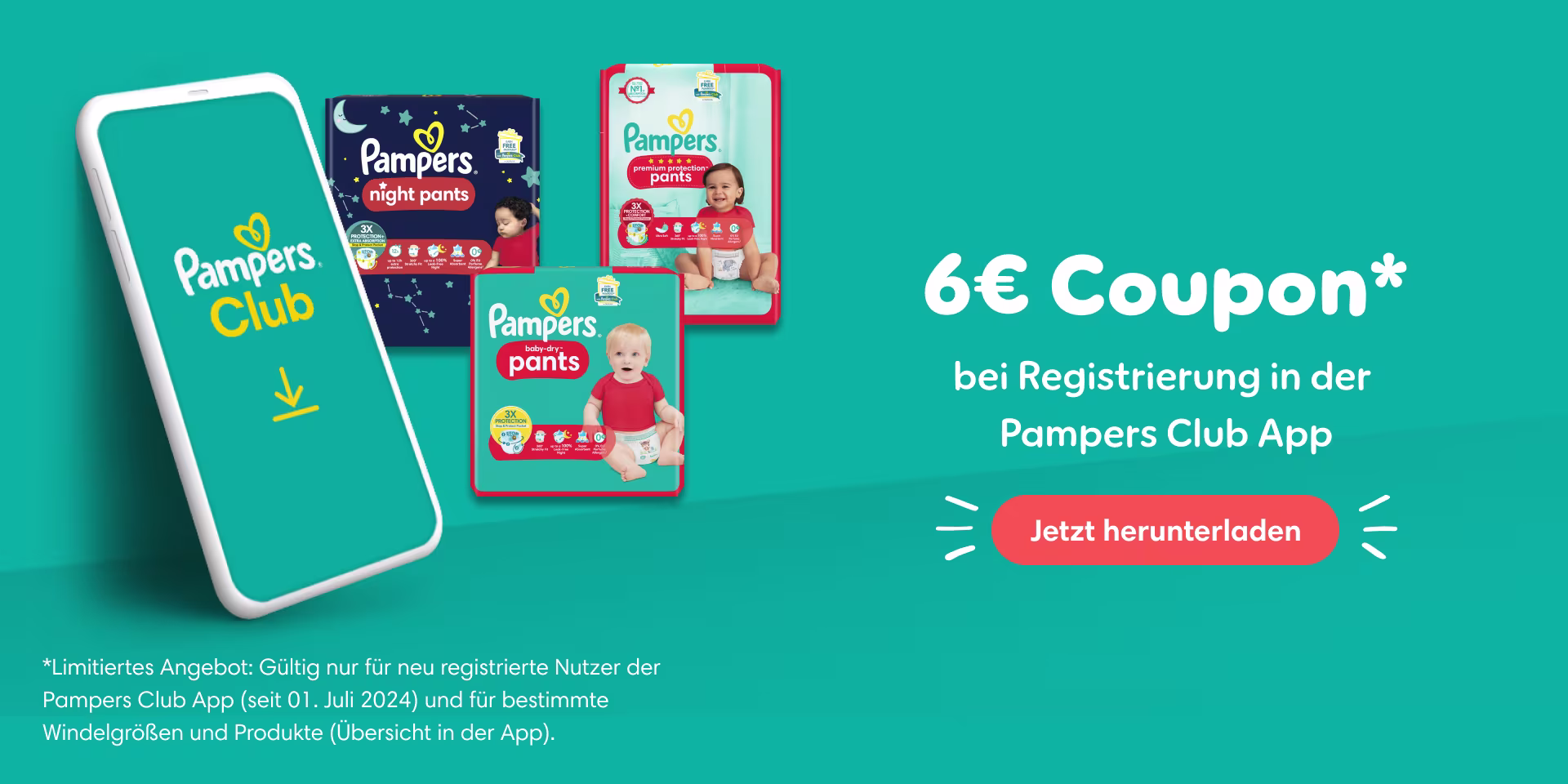 6€ Rabatt auf Pampers Pants Größe 4-6 6€ Rabatt bei Registrierung in der Pampers Club App