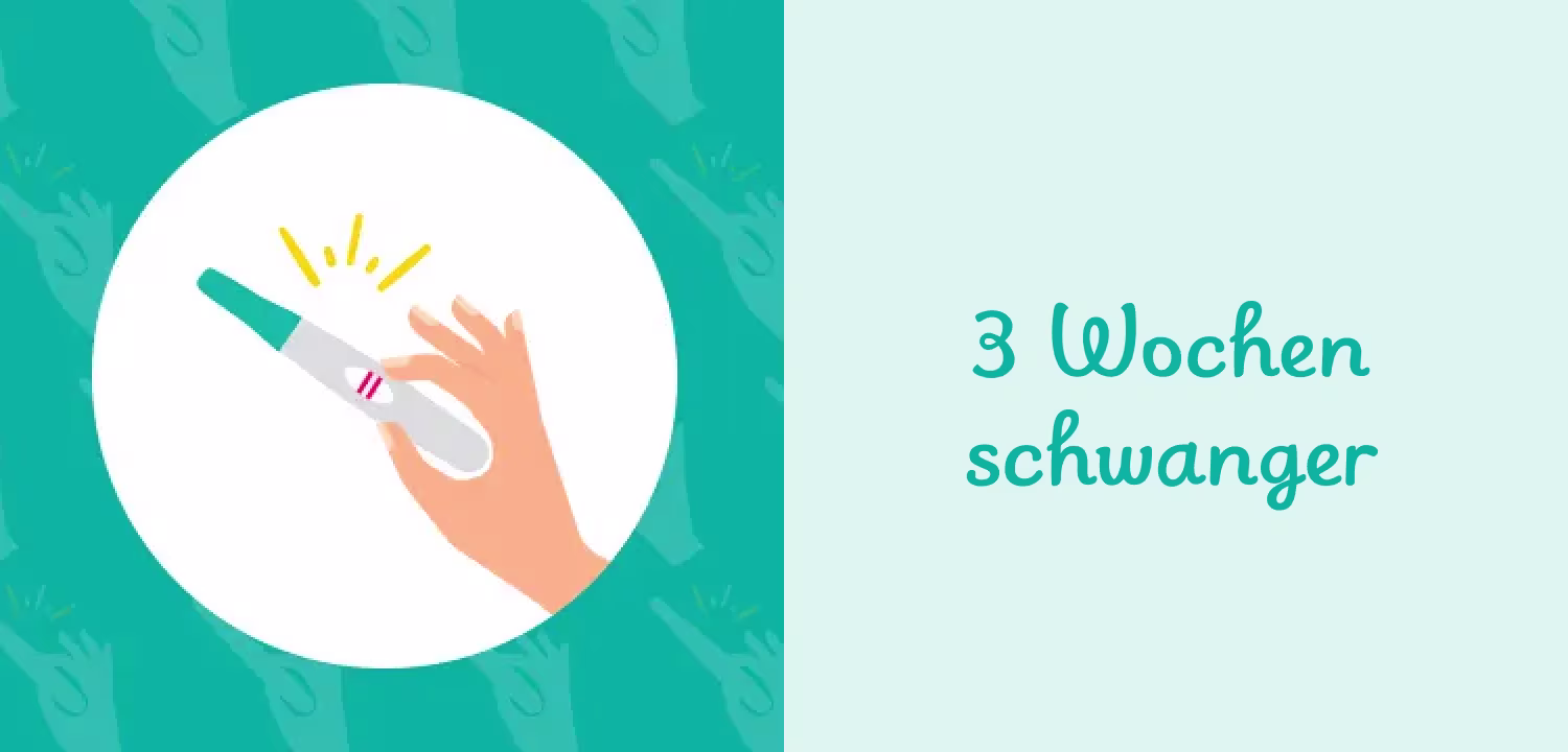 Illustration einer Hand, die einen positiven Schwangerschaftstest hält, mit Begeisterungslinien – 3 Wochen schwanger