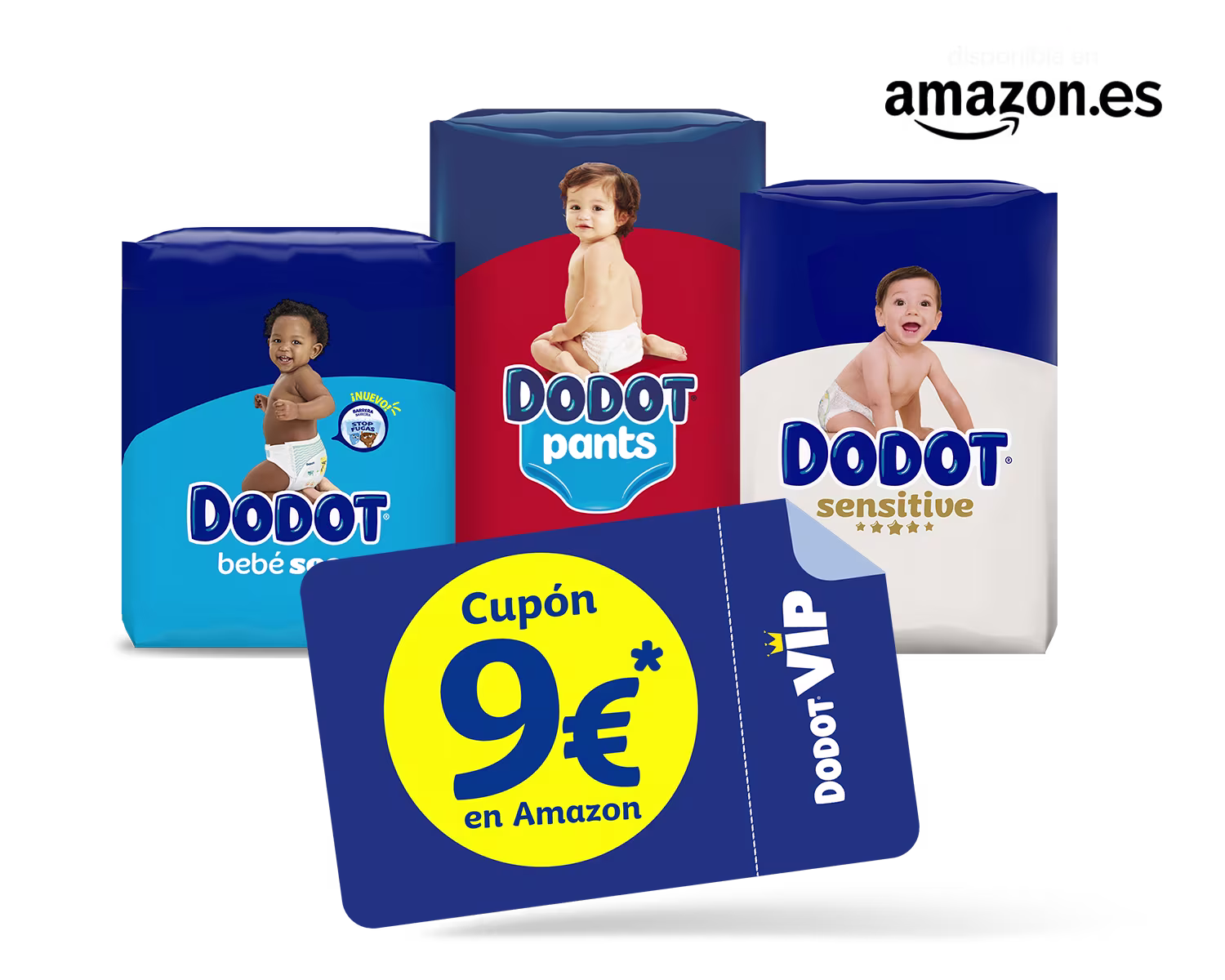 Cupón Amazon 9€ de dto. en Pañales Dodot