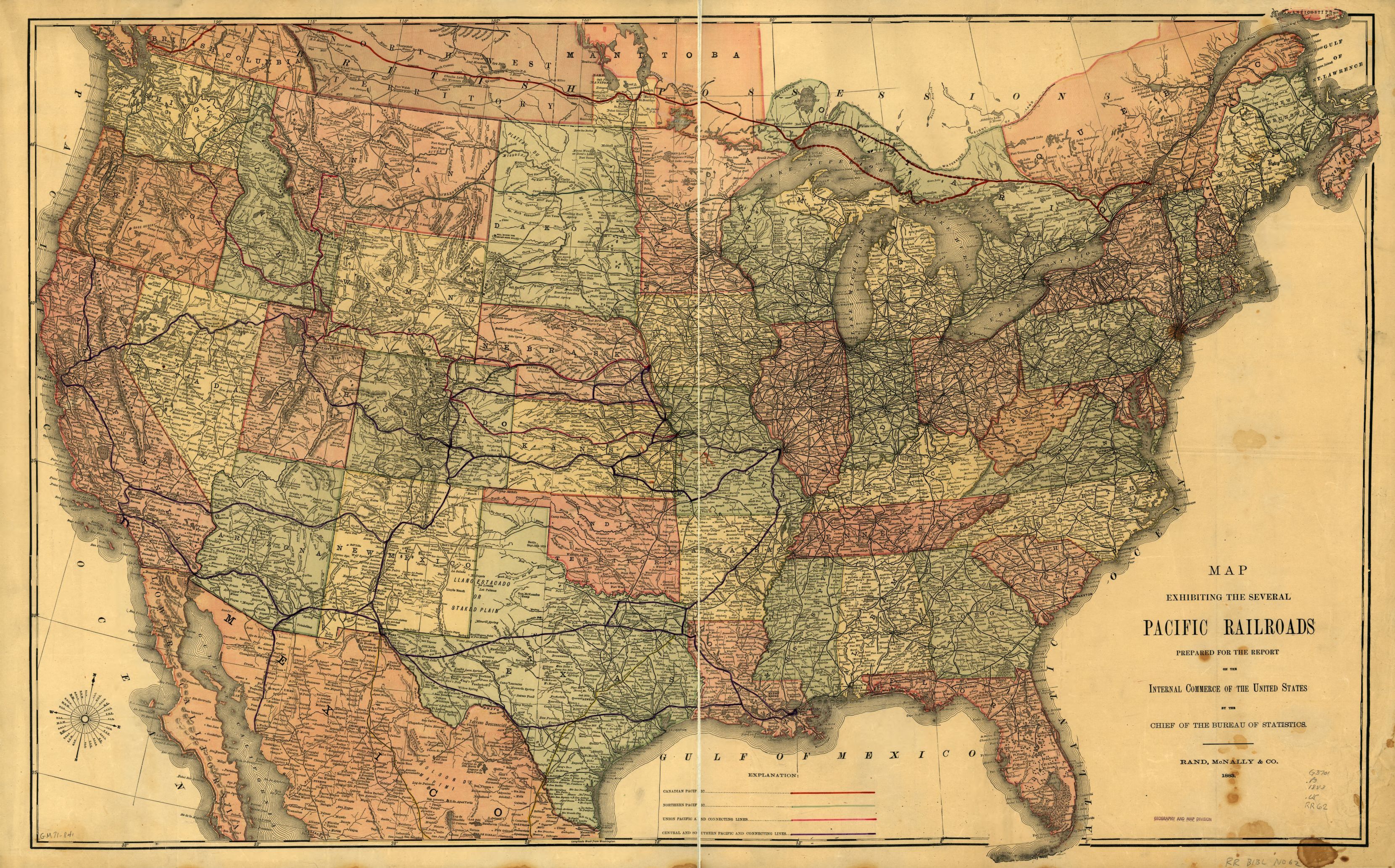 1883 Map exhibiting the several Pacific railroads