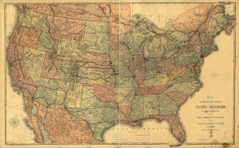 1883 Map exhibiting the several Pacific railroads