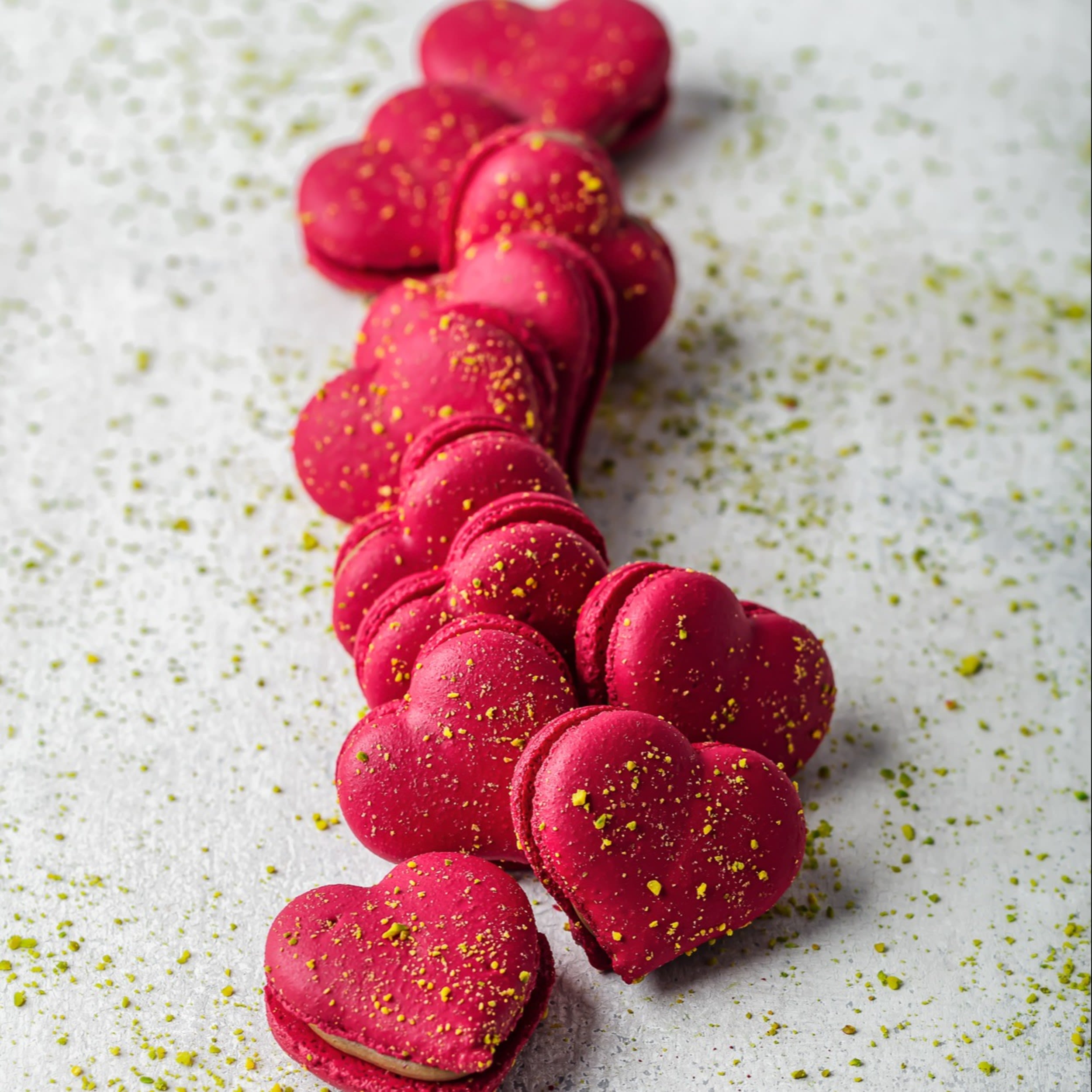 Hero Image Of DeZaan Pistachio & Cherry ‘Heart’ Macarons