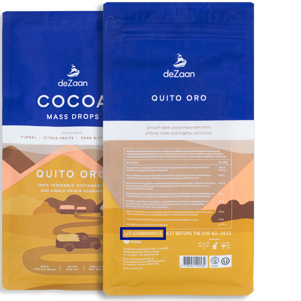Front And Back Of Quito Oro Cocoa Packet 