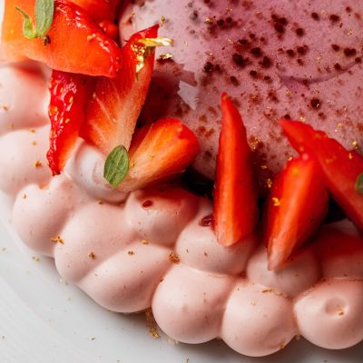 DeZaan Rollup Image Of Cocoa Strawberry Shiso Pavlova