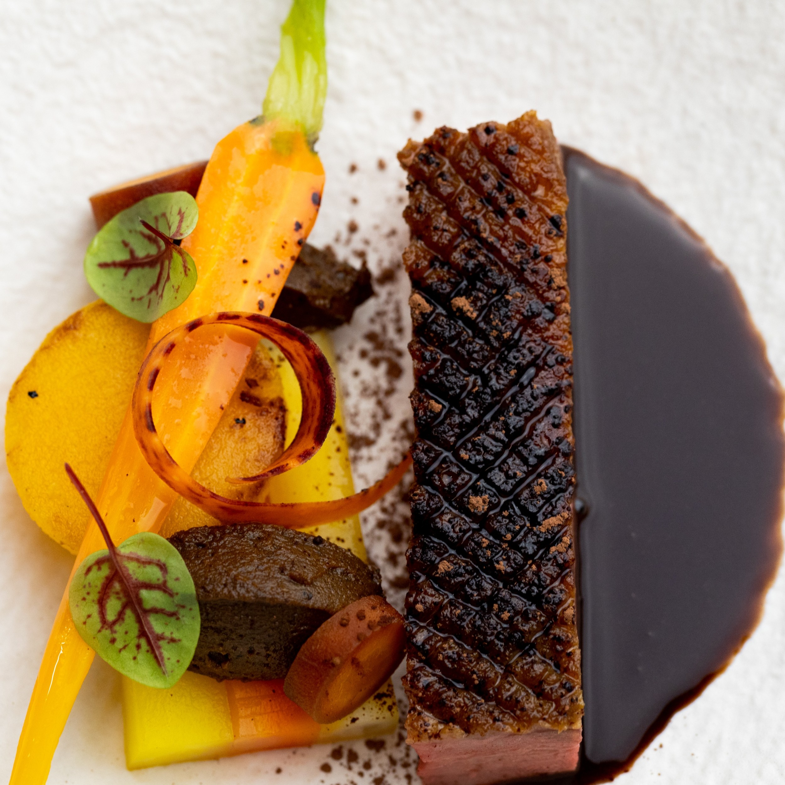 DeZaan Rollup Image Of Crispy Duck With Rose Blush Pumpkin Fudge