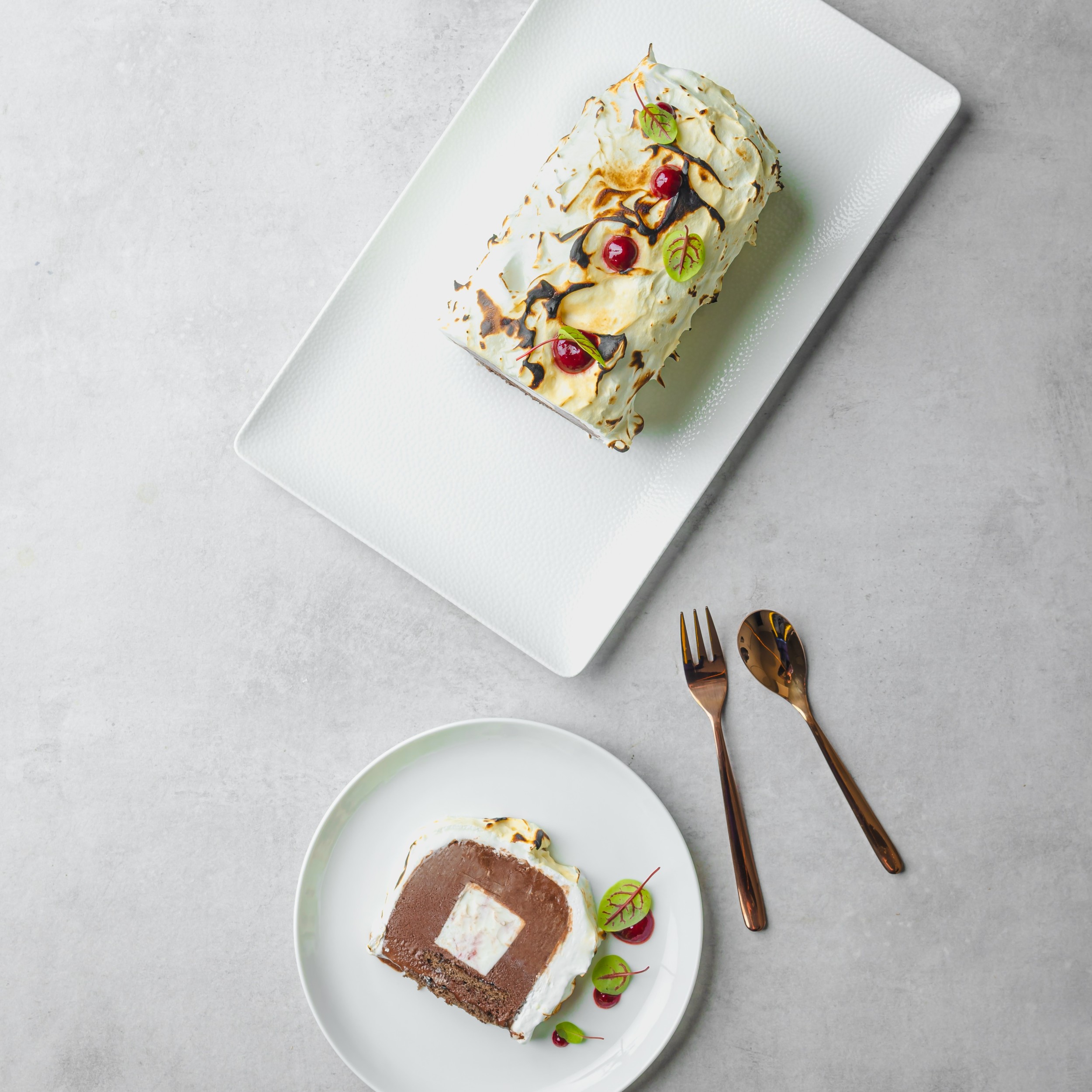 Hero Image Of Rich Terracotta Cherry & Sesame Baked Alaska