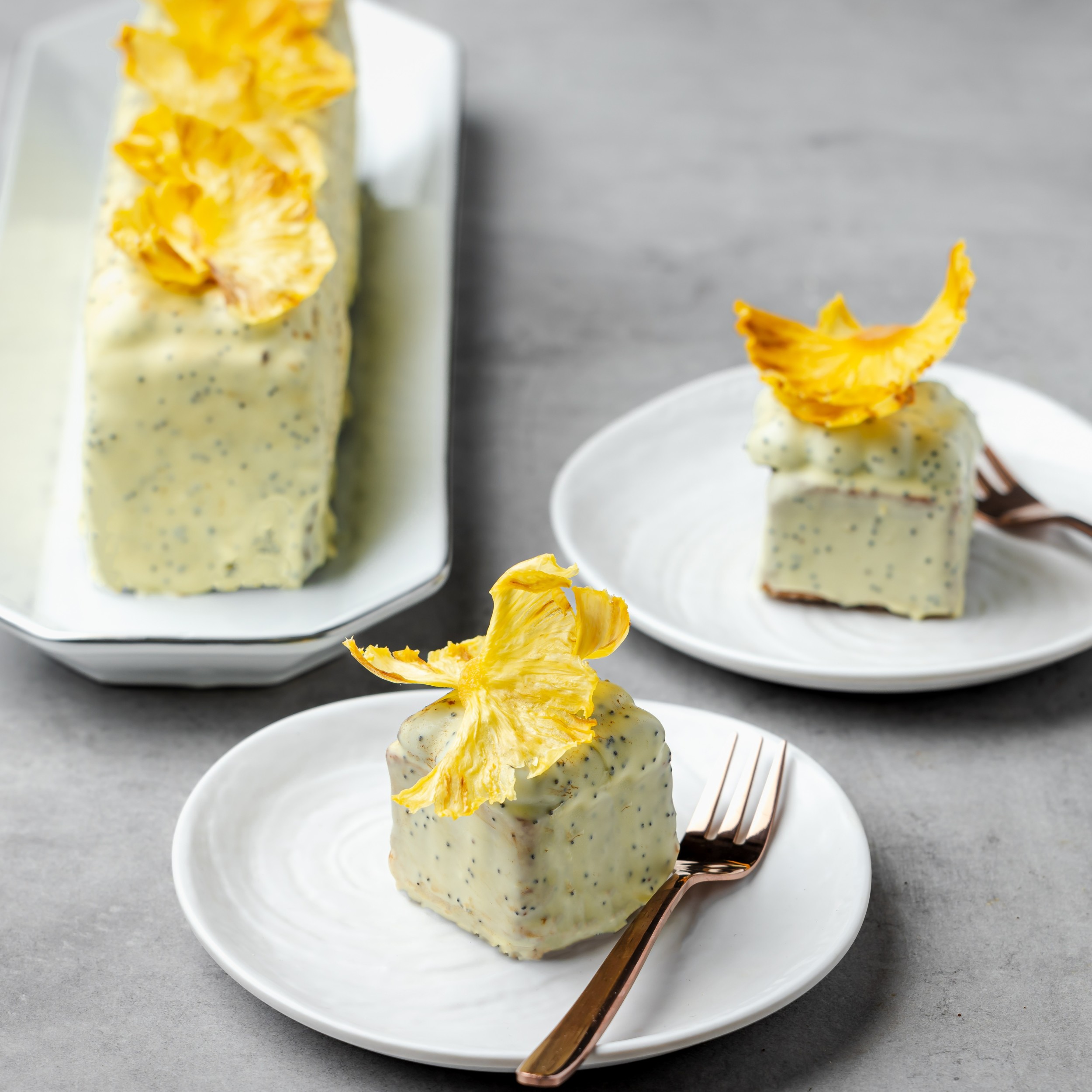 DeZaan Hero Image Of True Gold Pineapple & Poppy Seed Travel Cake