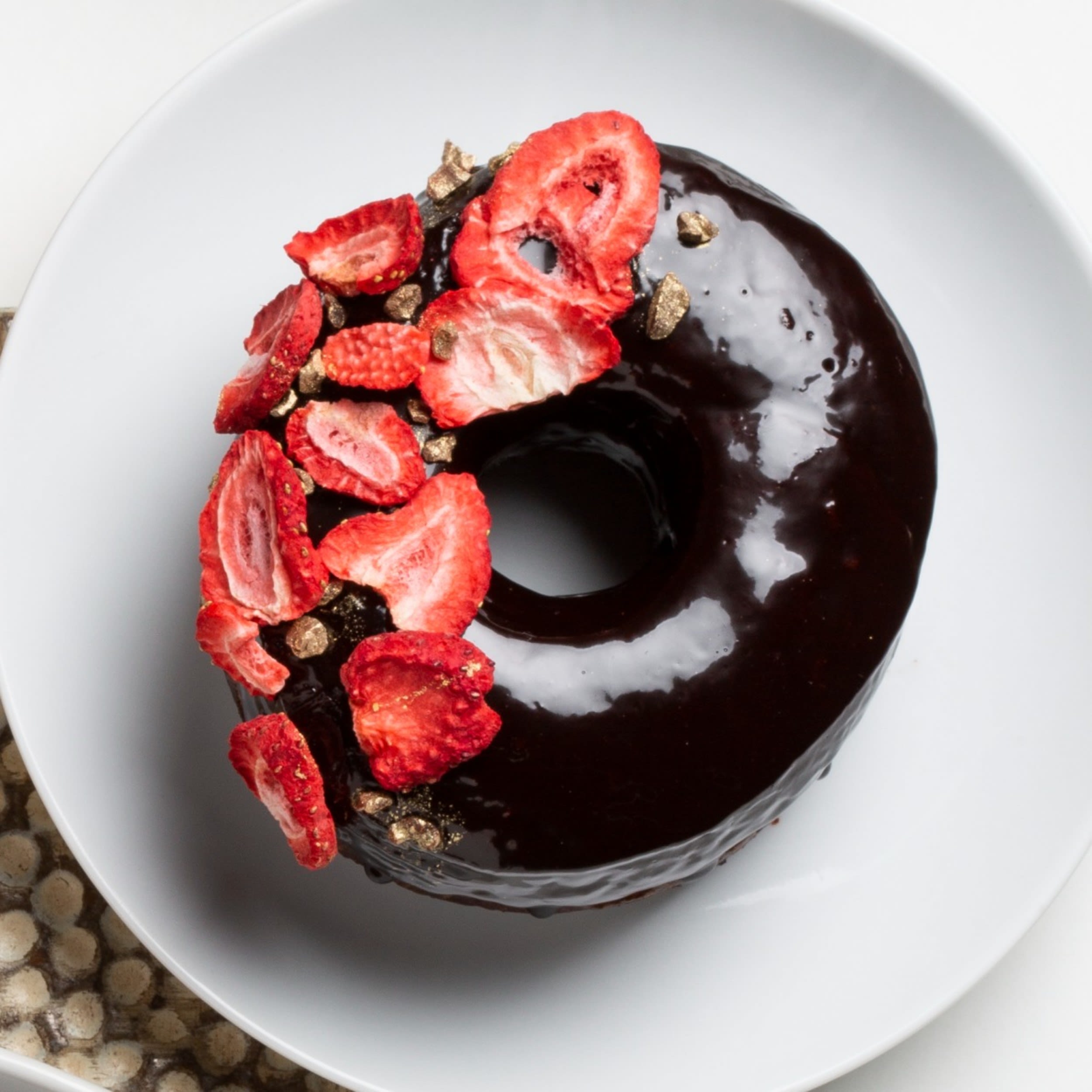 DeZaan Image Of Cocoa Doughnut With Crimson Red Glaze