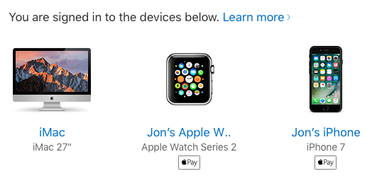 List of devices on my Apple ID