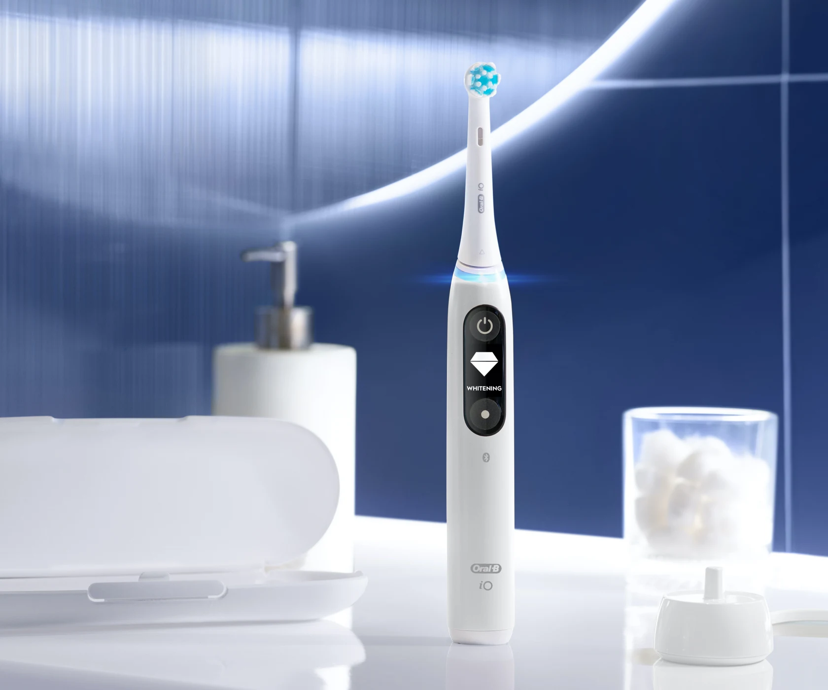 Trio of Oral-B iO Series 7 toothbrushes with different cleaning modes displayed