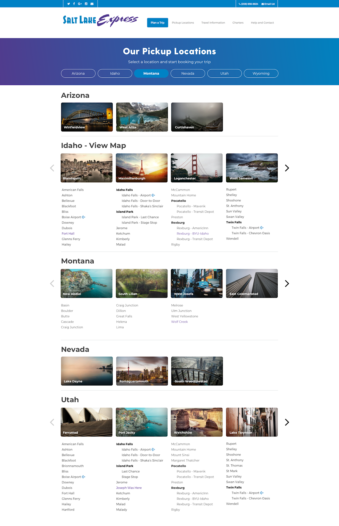 Destinations Page