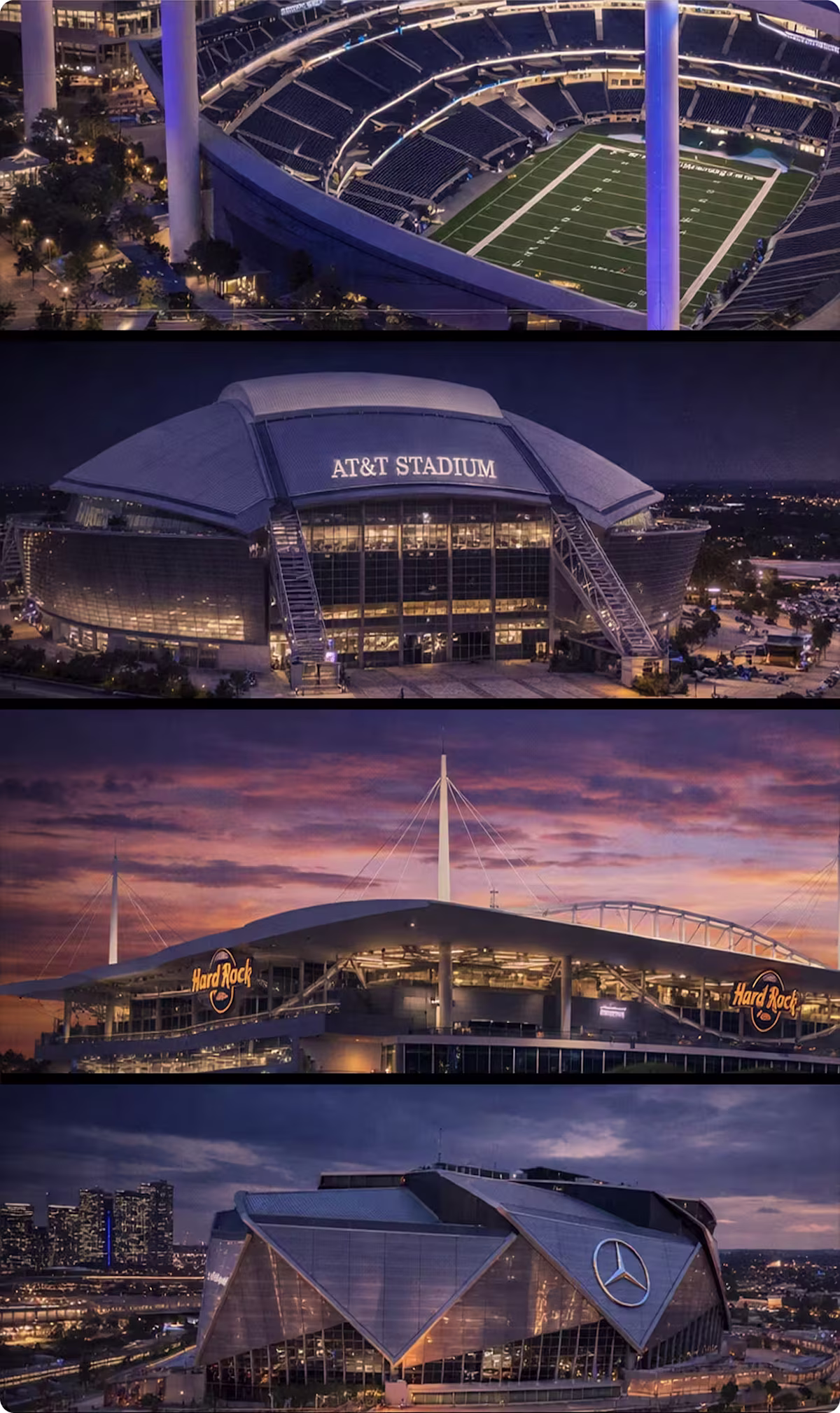 ## FIFA World Cup 2026 Host Cities and Stadiums We Serve
Bookinglane provides chauffeur service to all official U.S. FIFA World Cup 2026 venues, including:
**Los Angeles, California**
SoFi Stadium, Inglewood
Los Angeles County, 90301
**Dallas, Texas**
AT&T Stadium, Arlington
Tarrant County, 76011
**Miami, Florida**
Hard Rock Stadium, Miami Gardens
Miami-Dade County, 33056
**Atlanta, Georgia**
Mercedes-Benz Stadium, Atlanta
Fulton County, 30313
**New York / New Jersey (Final)**
MetLife Stadium, East Rutherford
Bergen County, 07073
**San Francisco Bay Area**
Levi's Stadium, Santa Clara
Santa Clara County, 95054
**Seattle, Washington**
Lumen Field, Seattle
King County, 98134
Transportation is available from major airports, luxury hotels, private residences, and surrounding metropolitan areas in each host city, offering hourly and full-day chauffeur service for FIFA World Cup 2026 events.