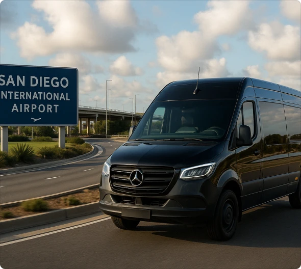 ## Sprinter Van Service in San Diego, CA Made Easy 

 Getting around San Diego, CA can be hectic—but Bookinglane’s Sprinter Van service makes it simple. Whether you’re traveling with a group, carrying extra luggage, or need more space to relax, our private vans are here for you. 

 A professional chauffeur will pick you up at your door or the airport, help with your bags, and get you where you need to go—without the hassle of crowds or long waits. 

 With plenty of room, quiet interiors, and a smooth ride, our Sprinter Vans in San Diego, CA are the perfect choice for families, business groups, and anyone who wants a better way to move around the city.
