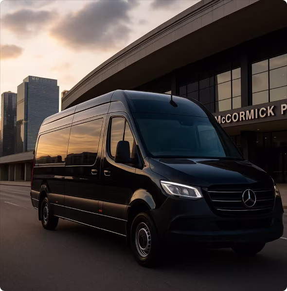 ## Executive Sprinter Van Service for Corporate Travel in Chicago, IL
Doing business in Chicago, IL? You need transportation that’s punctual, comfortable, and stress-free. Bookinglane’s executive Sprinter Van service is built for corporate travelers who value efficiency and space.
Our professional drivers show up early, dress sharp, and know how to get you to meetings on time. With spacious seating and onboard privacy, you can take calls, finish tasks, or simply unwind during the ride.
From team pickups to VIP transfers, our Sprinter Van service in Chicago, IL keeps your day on track and your schedule smooth.